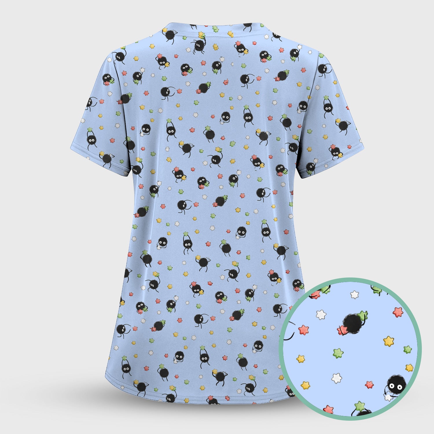 Funny Spider Pattern Pattern Pattern Scrub Top, Cartoon Spider Pattern Nursing Uniform For Women