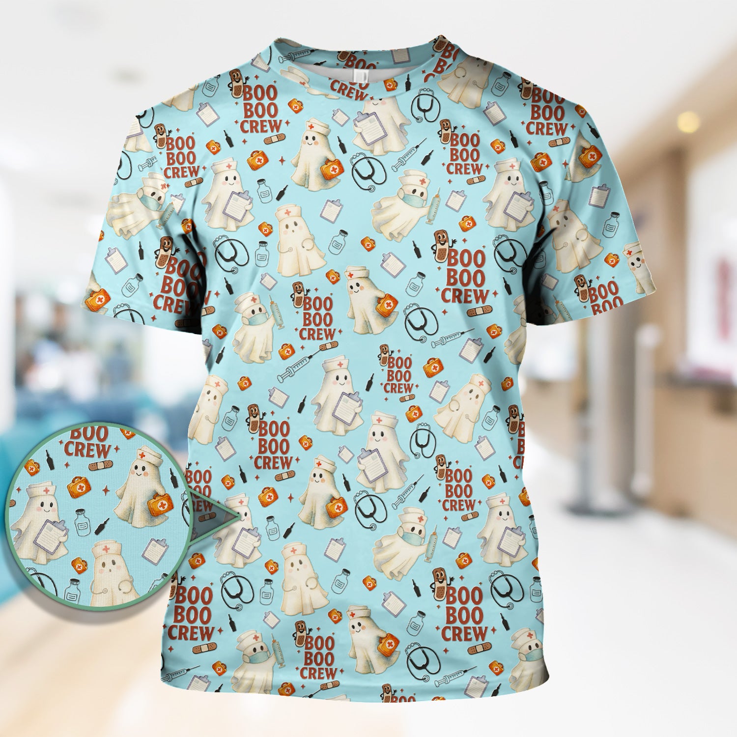 Halloween Nurse Scrub Top for Women - Cute Boo Boo Crew Medical Shirt - Gift for RN LPN CNA Healthcare Staff
