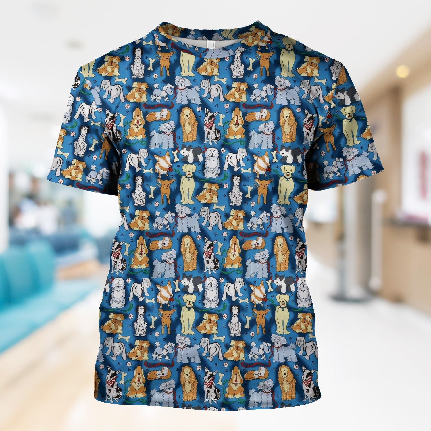 Funny Dog Lover Shirt - Cartoon Dog Breeds Pattern Design - Gift for RN LPN CNA Women Healthcare Staff