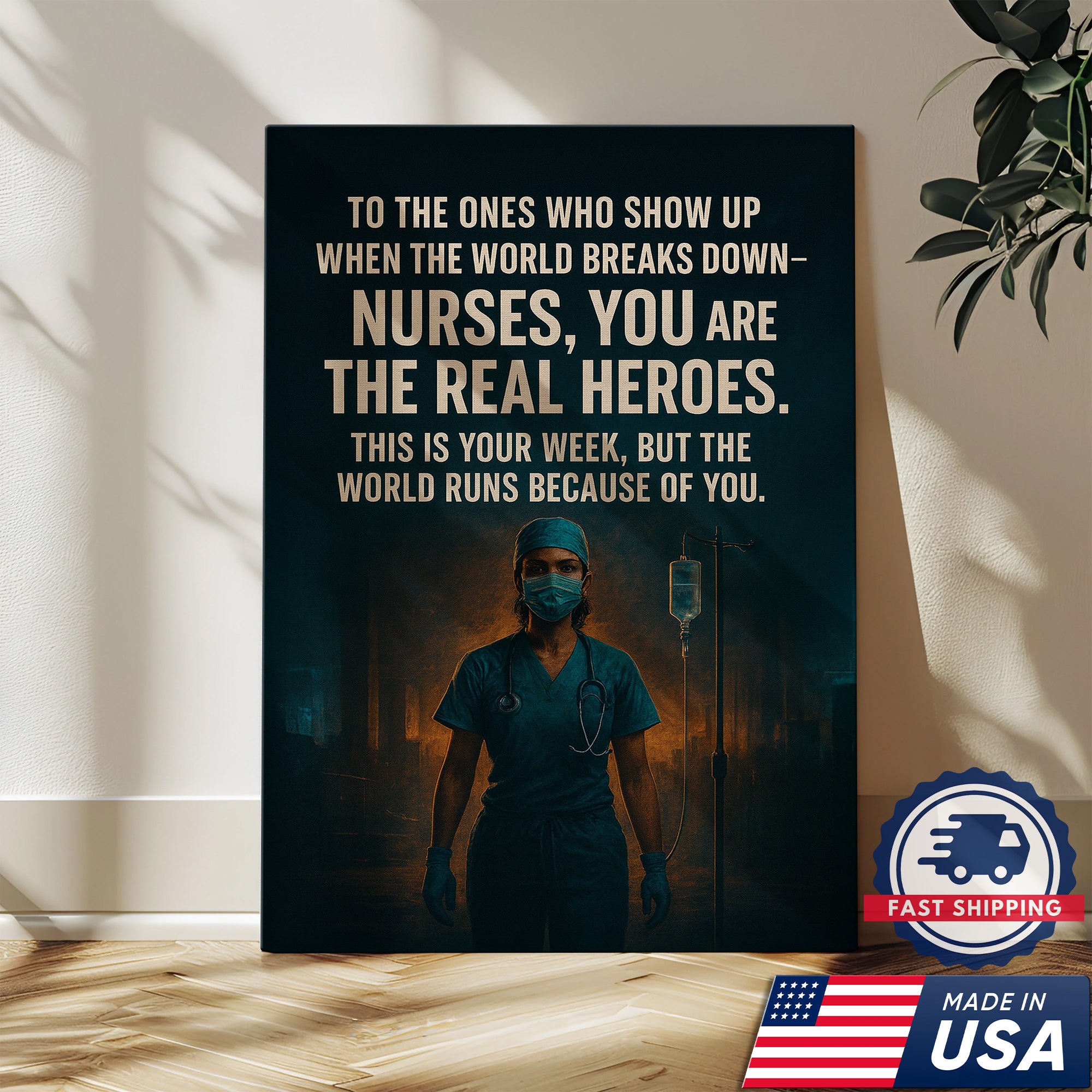Nurses Are The Real Heroes Wall Art, Inspirational Canvas for Healthcare Worker, RN LPN CNA Gift