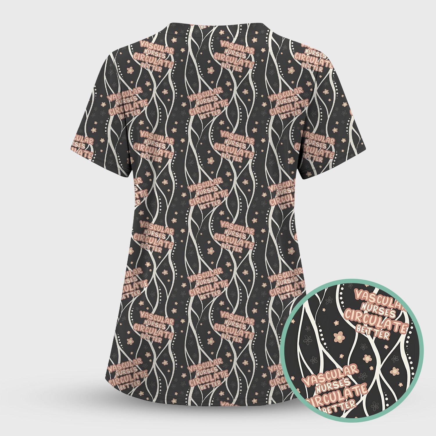 Inspirational Vascular Nurse Circulation Awareness Pattern Scrub Set, Scrub Pants and V Neck Top