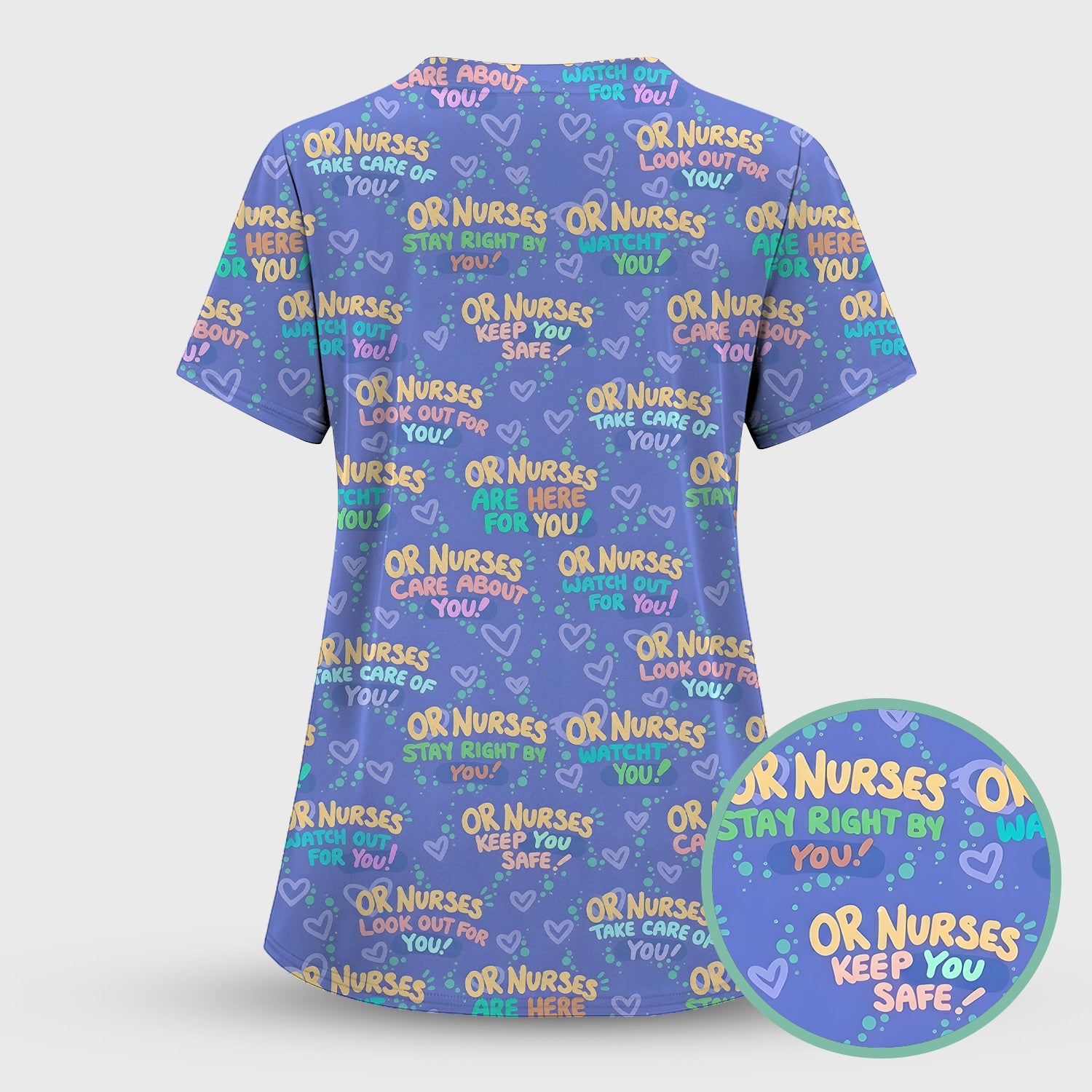 Inspirational Nurse Quote Care Message Pattern Scrub Set, Scrub Pants and V Neck Top