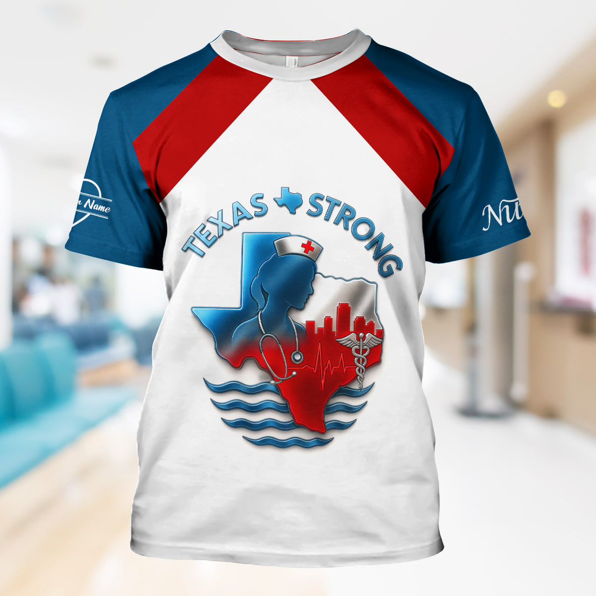 Texas Strong Nurse Scrubs - Personalized with Stethoscope & Texas Flag - Custom Name for RN, CNA, LPN - Gift for Healthcare Workers