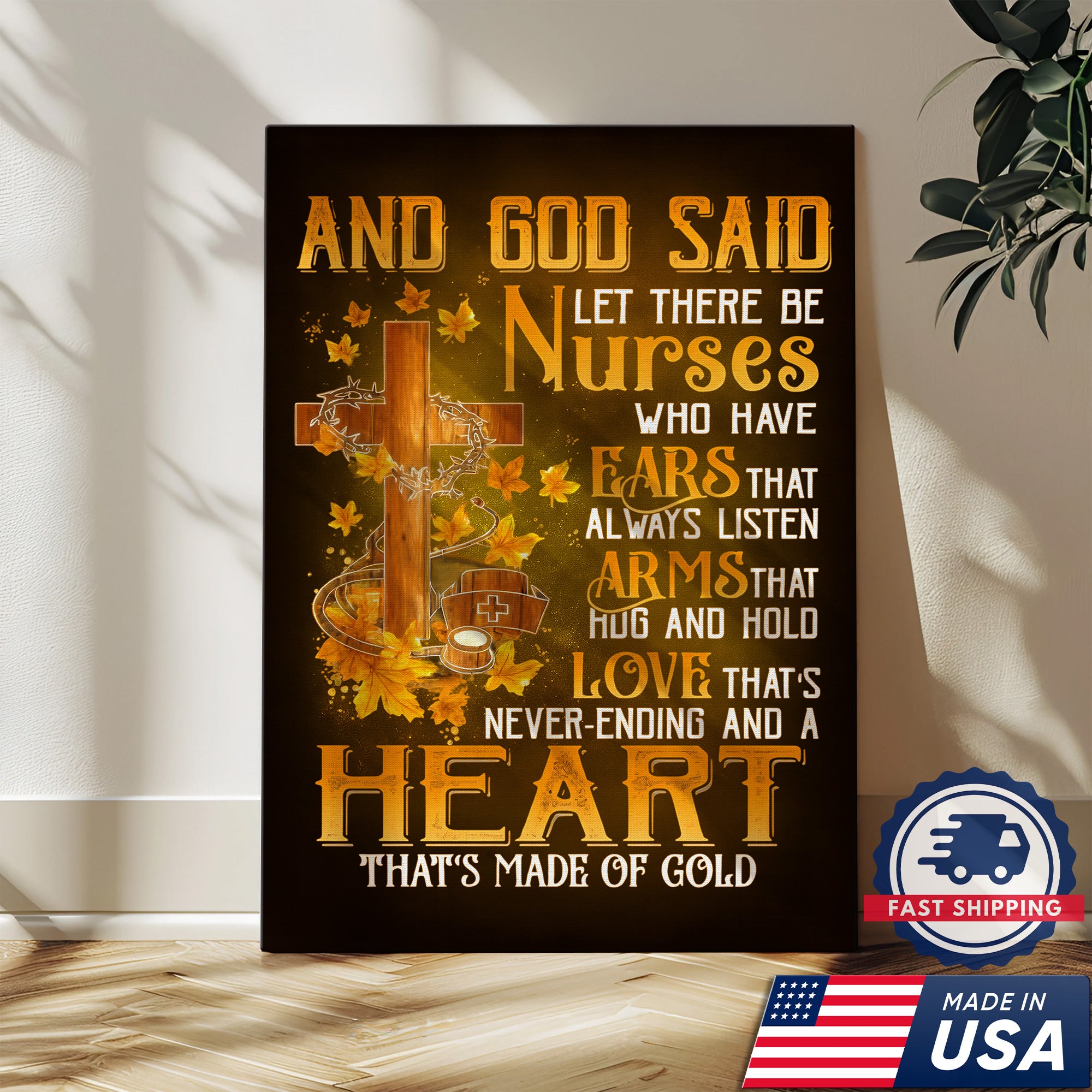 Christian Nurse Wall Art Canvas, And God Said Let There Be Nurses Quote, Gift for RN CNA LPN