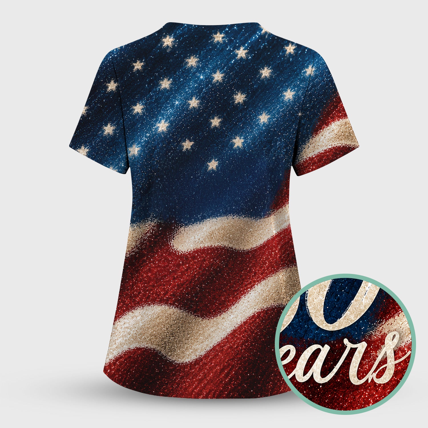 Festive American Flag 250 Years Pattern Scrub Top, Comfortable Scrubs for Nurses