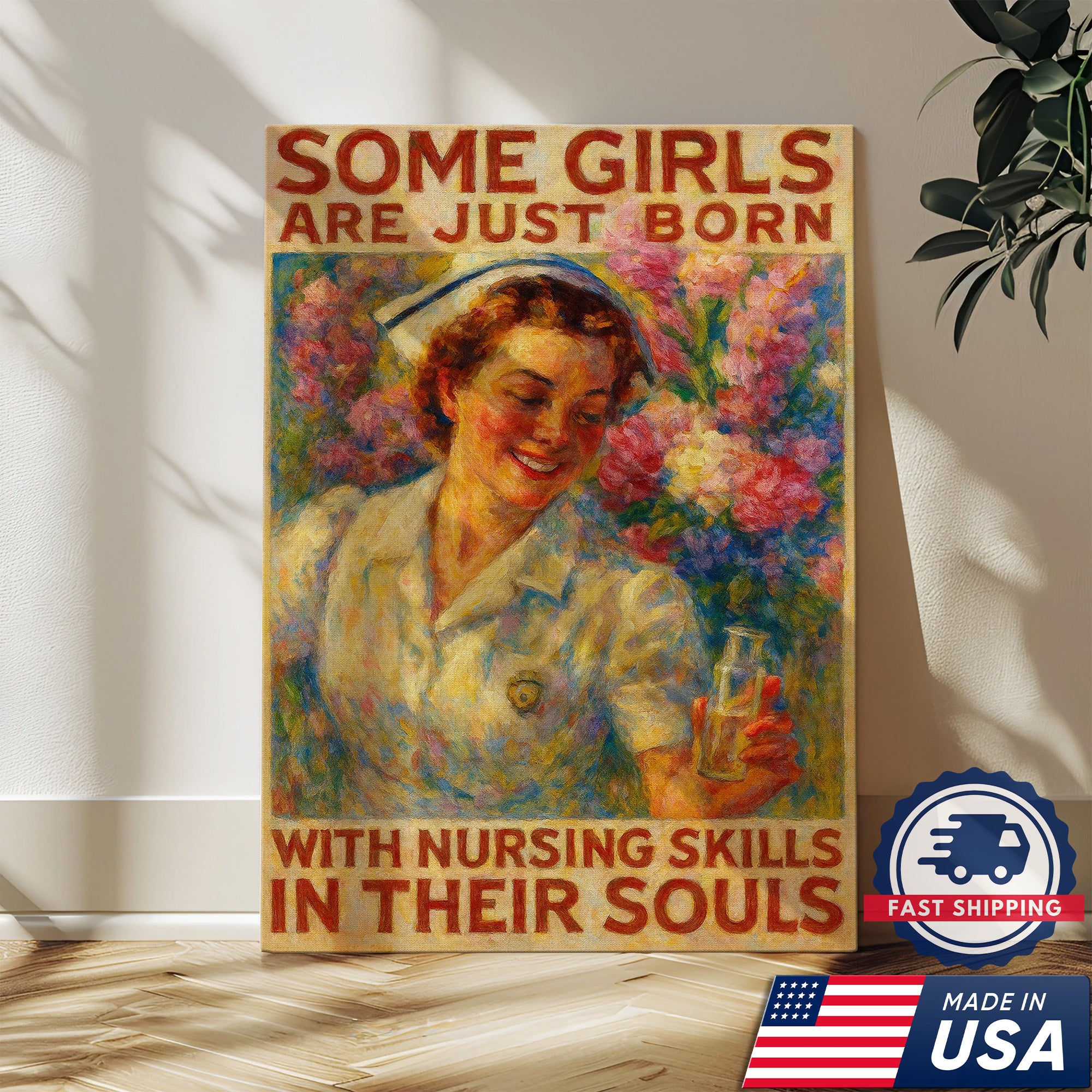 Nurse Wall Art Canvas - Some Girls Are Just Born With Nursing Skills Quote - Inspirational Gift for Nurses Made in USA