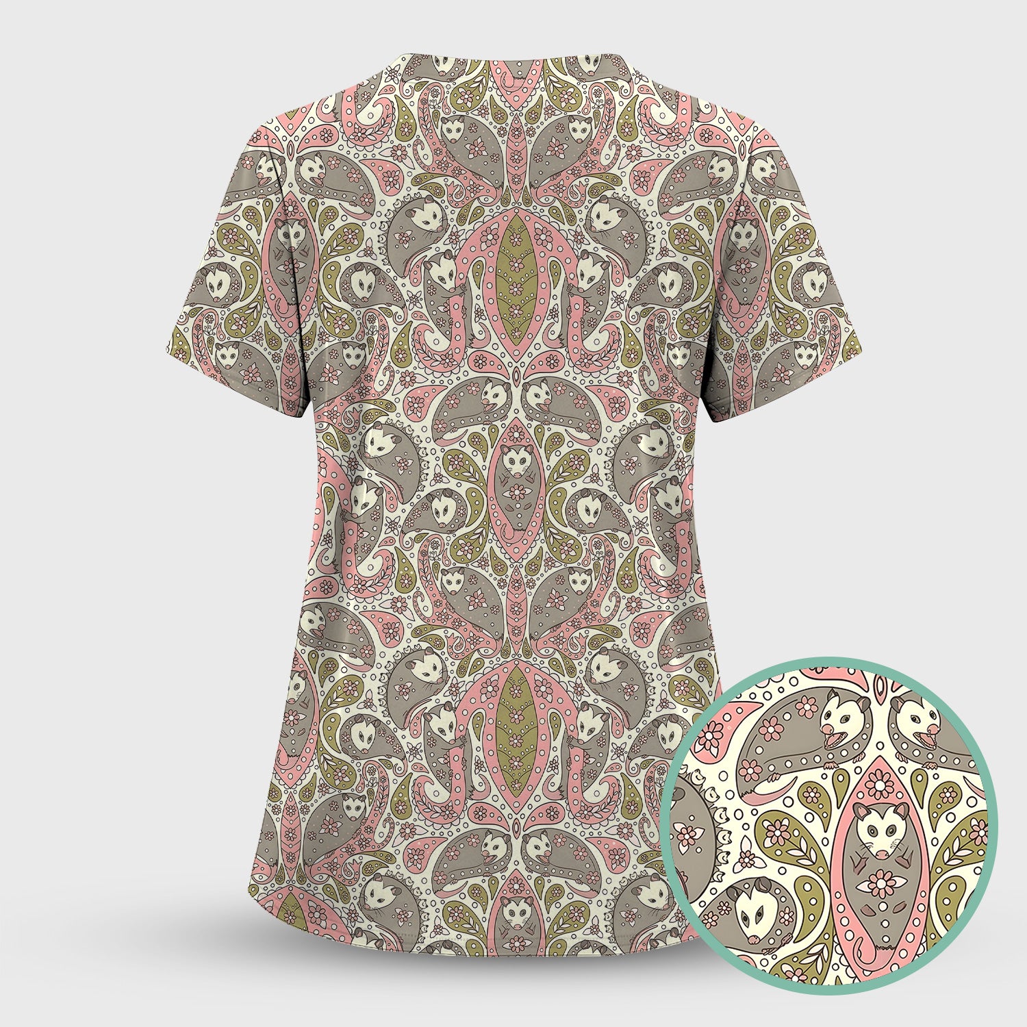Opossum Paisley Pattern Scrub Top, Comfortable Scrubs for Nurses