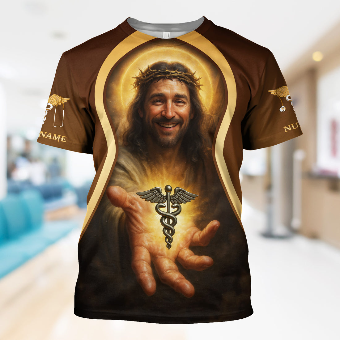 Personalized Jesus Shirt for Nurses - Religious Christian Design with Healing Symbol - Custom Name Gift for RN CNA LPN Healthcare Workers