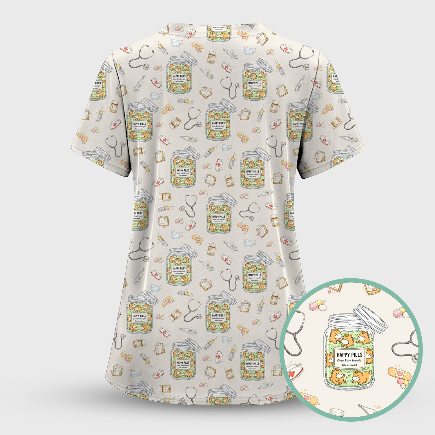 Happy Pills Horse Medical Print Nurse Scrub Top, Comfortable Scrubs for Nurses