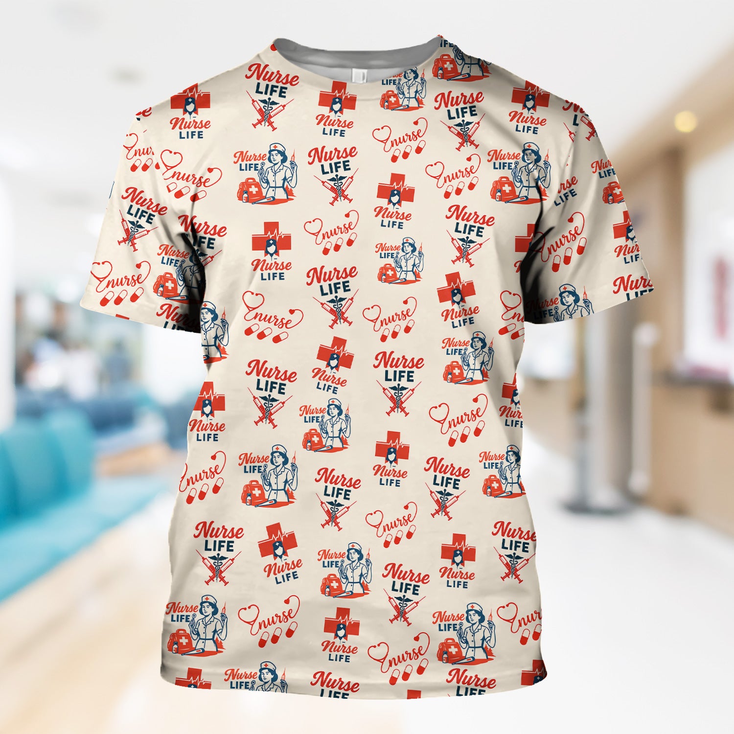 Vintage Nurse Life T-Shirt - All-Over Print Medical Icons Graphic Tee - Medical Gift for RN, LPN, CNA