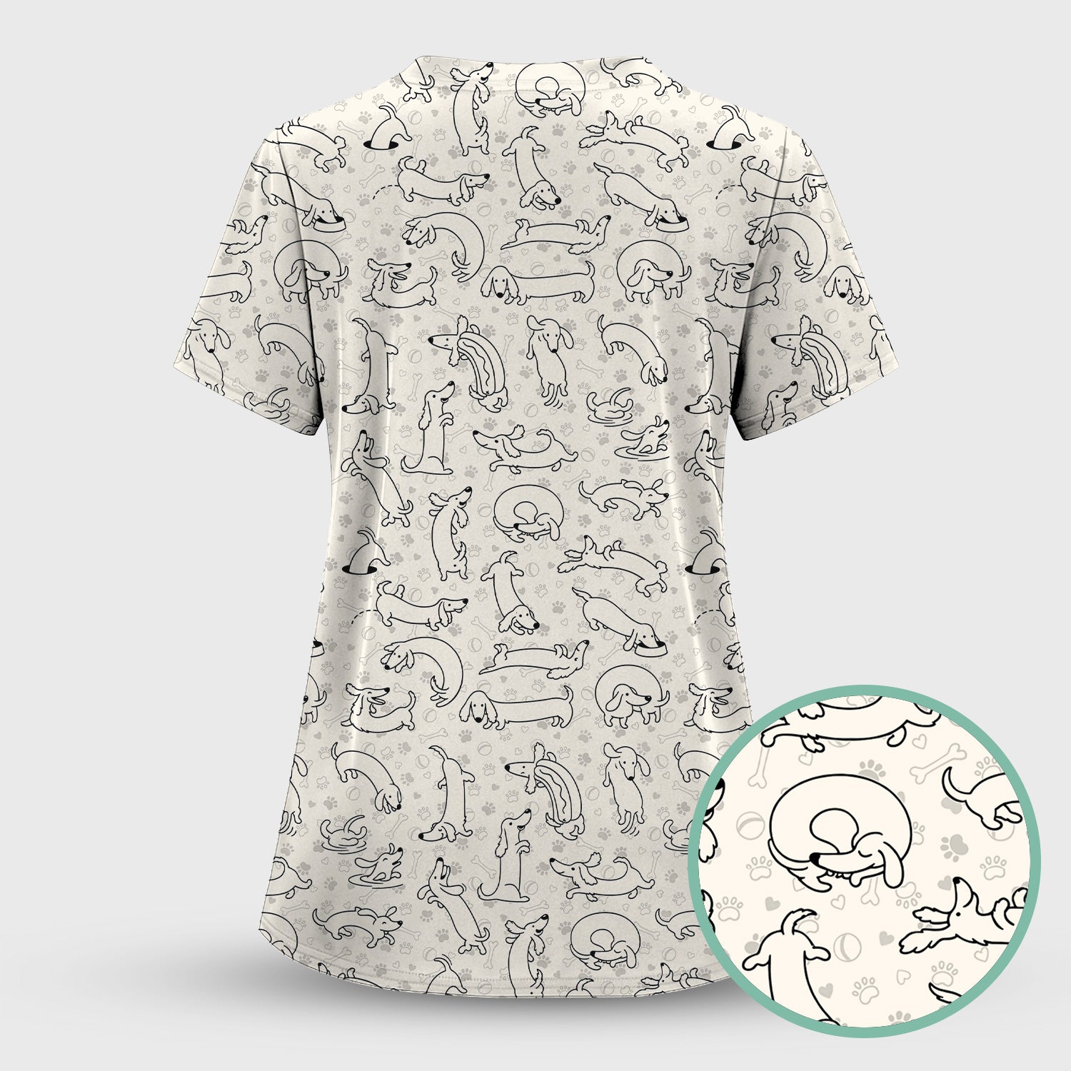 Playful Dachshund Dog Line Art Print Scrub Top, Comfortable Scrubs for Nurses