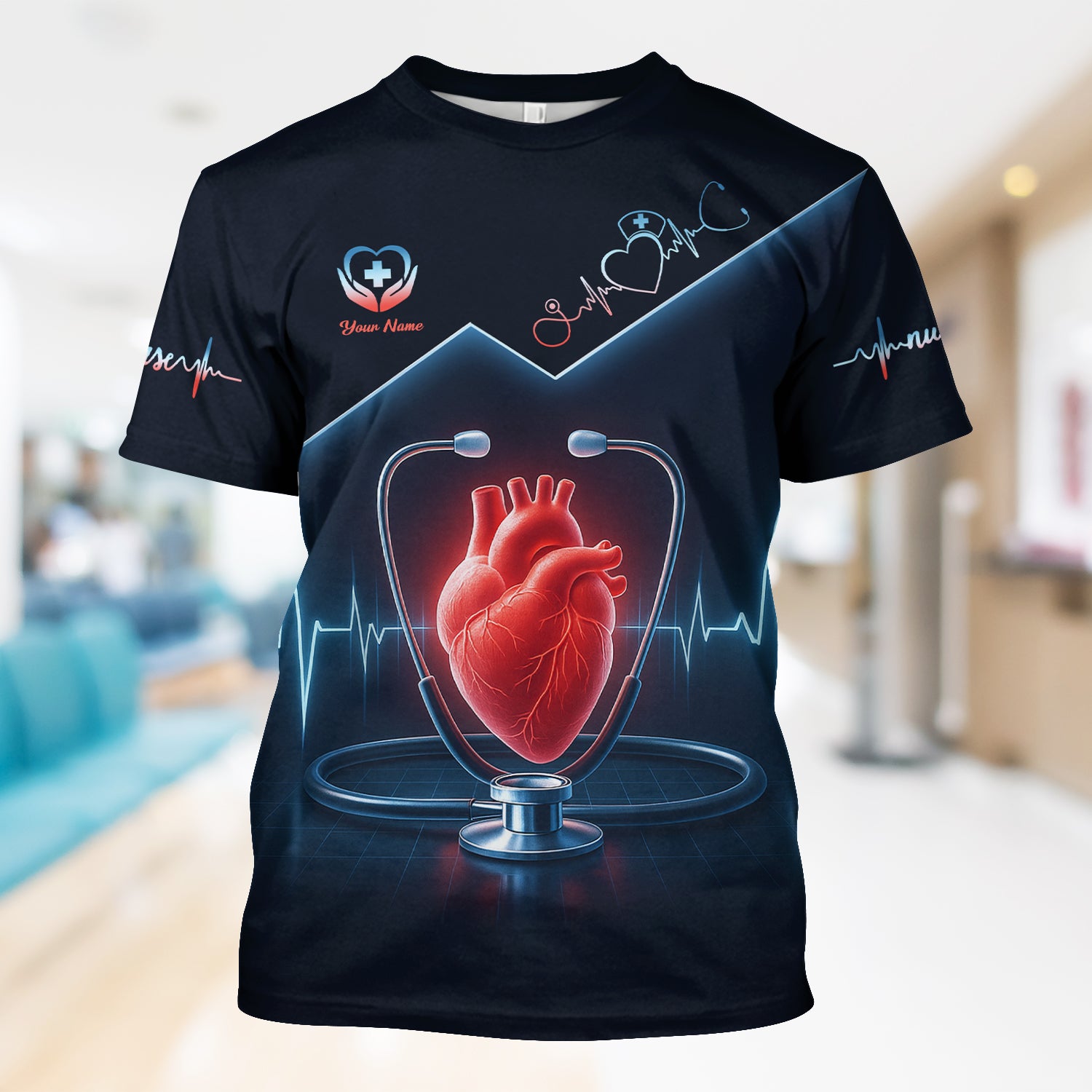 Personalized Nurse Shirt for RN LPN CNA - Heart Anatomy with EKG Line Design - Gift for Healthcare Workers & Nursing Staff