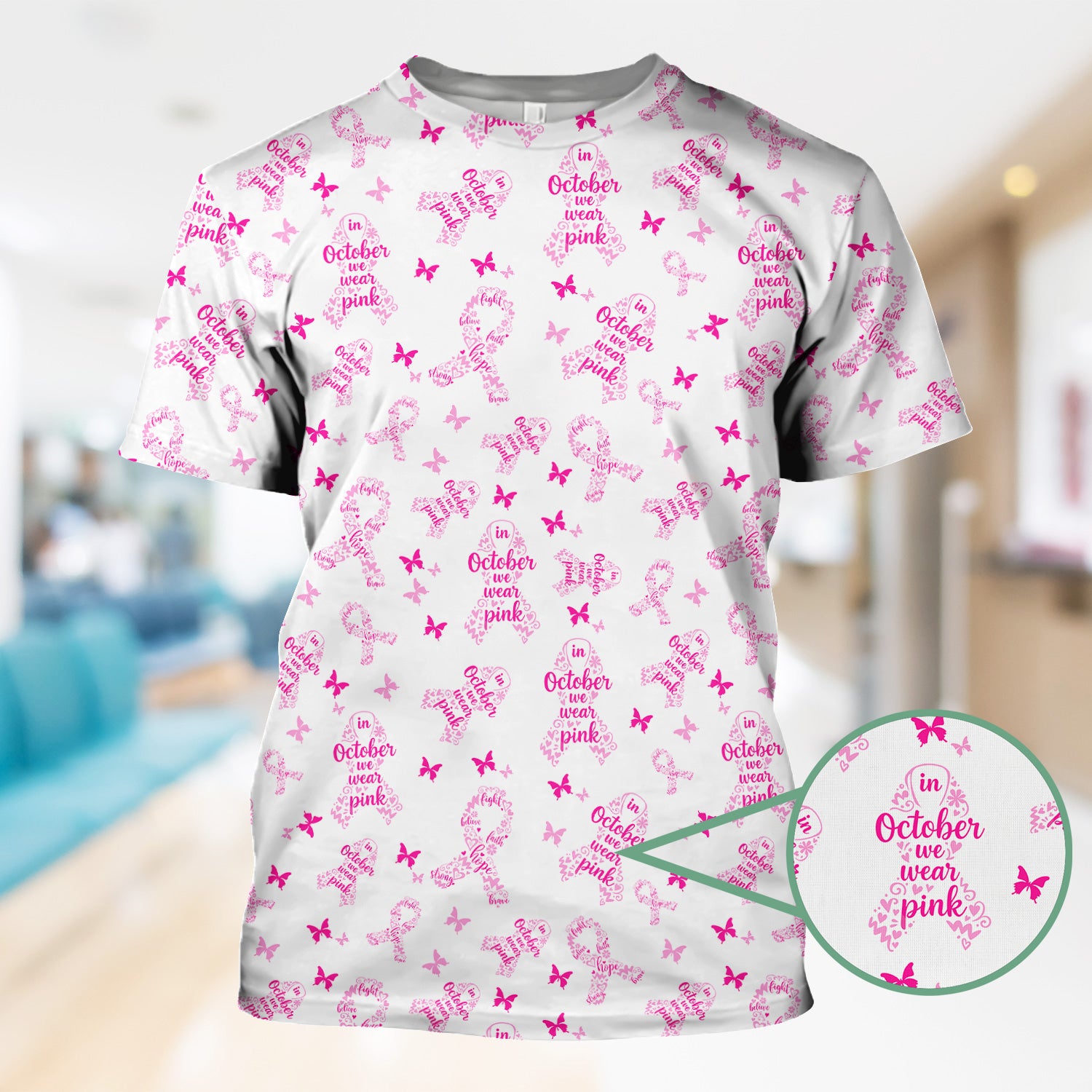 Personalized Breast Cancer Awareness Scrub Top - Supportive October Uniform for Nurses - Gift for RN, CNA, LPN