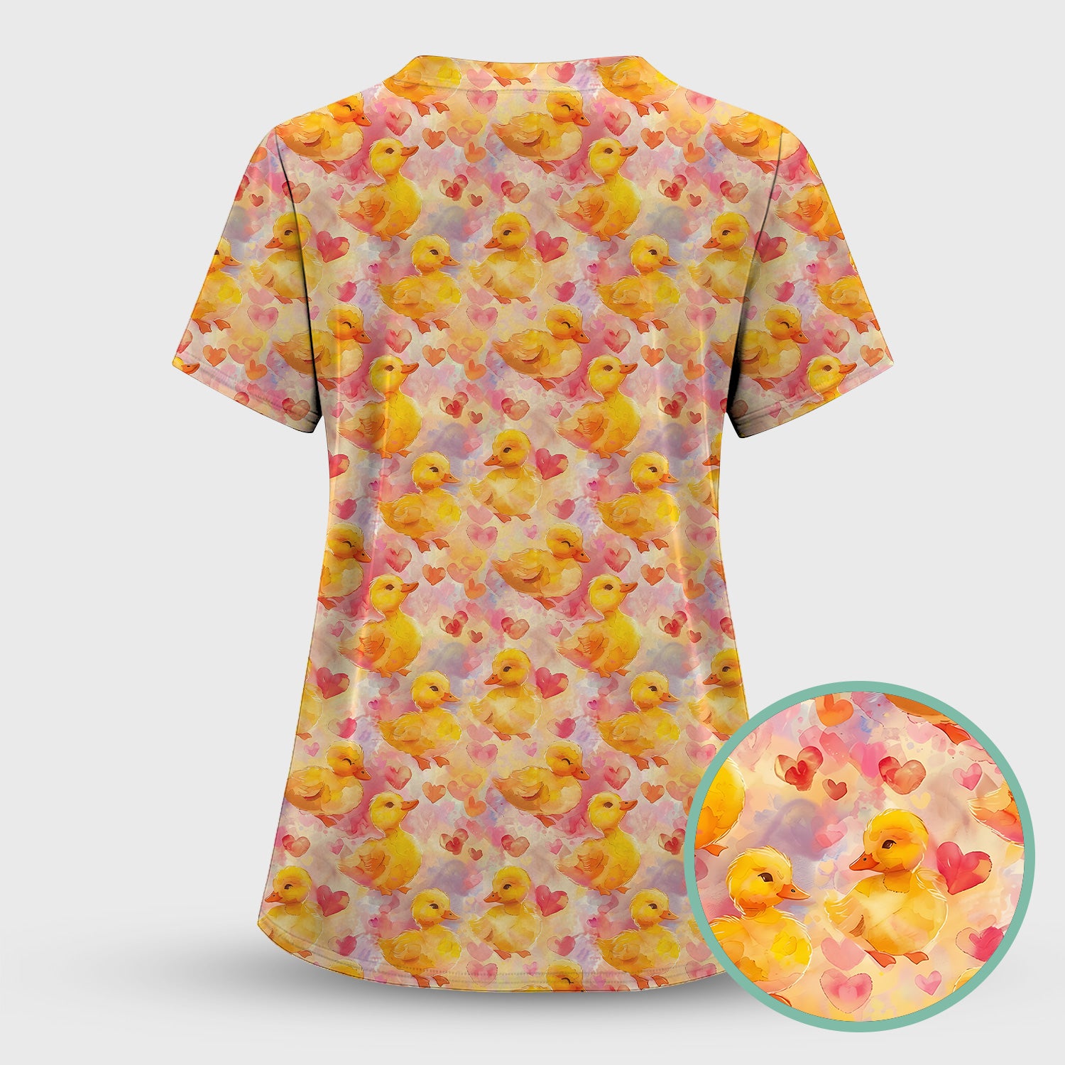 Cute Duck Heart Watercolor Pattern Scrub Top, Comfortable Scrubs for Nurses