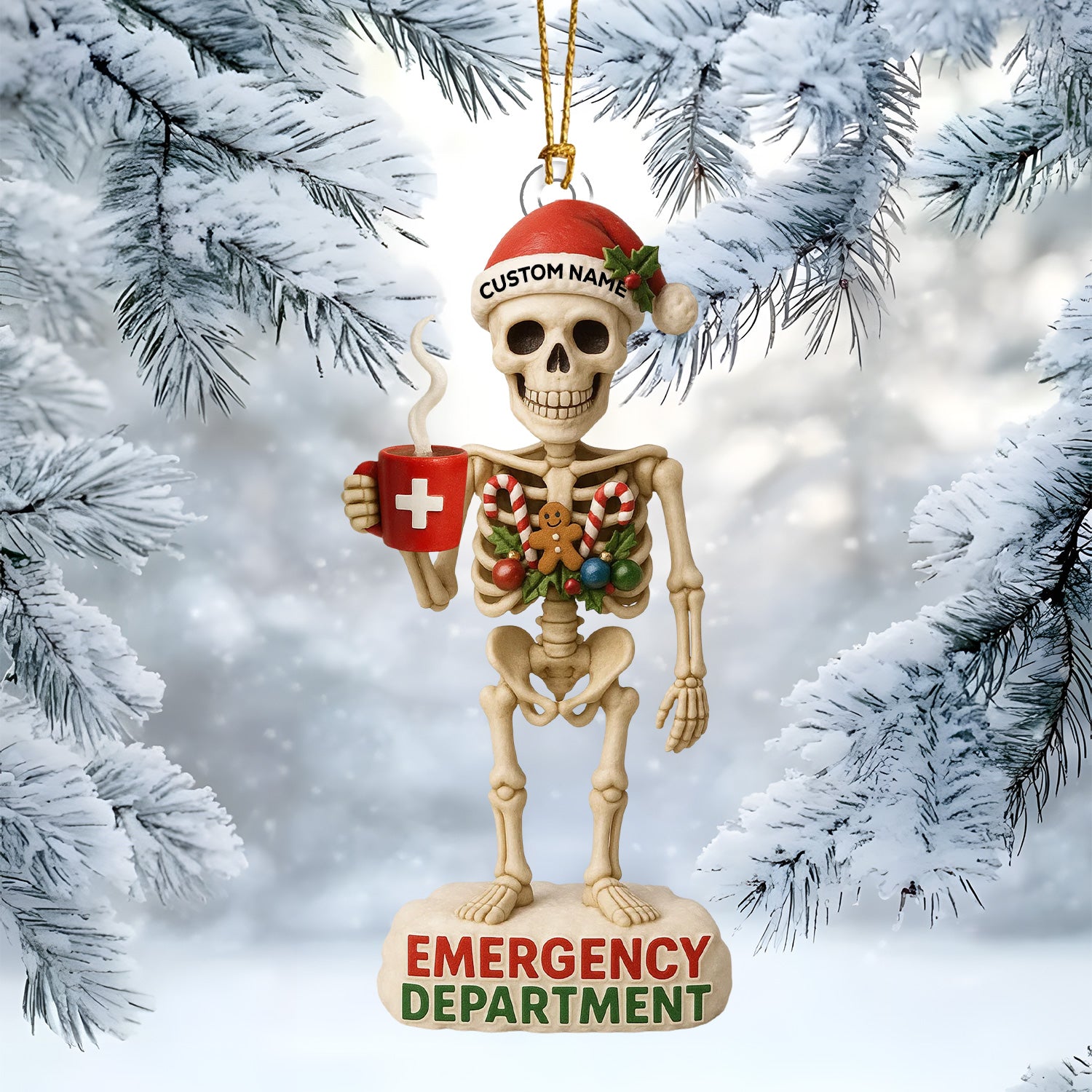 Personalized Skeleton Nurse Christmas Ornament, Custom Name Emergency Department Ornament, Funny Medical Xmas Tree Decor, Gift for ER Nurses & Healthcare Workers