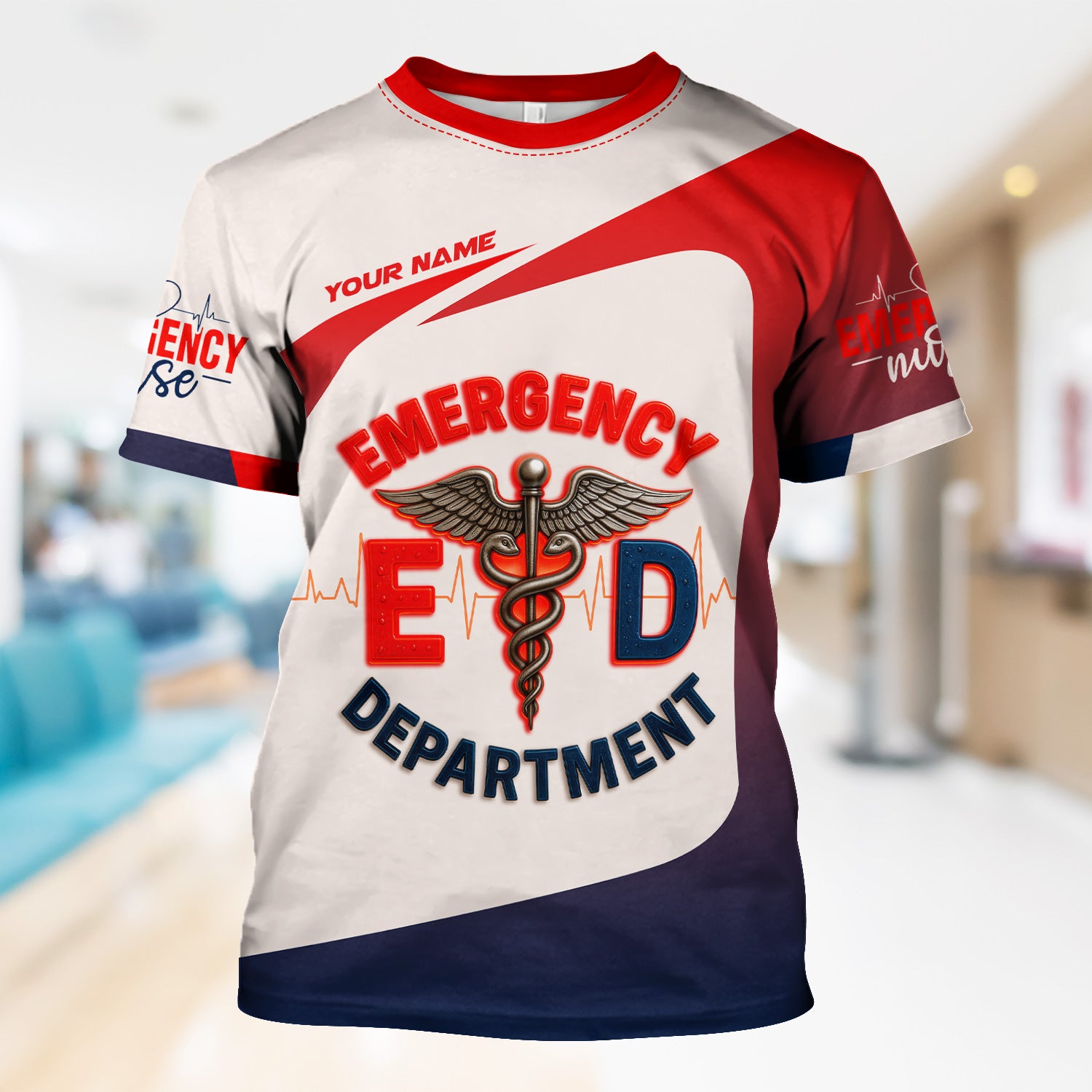 Custom Emergency Nurse Scrub Top - E.D. Department RN Uniform Shirt - Personalized EMT Paramedic Medical Gift
