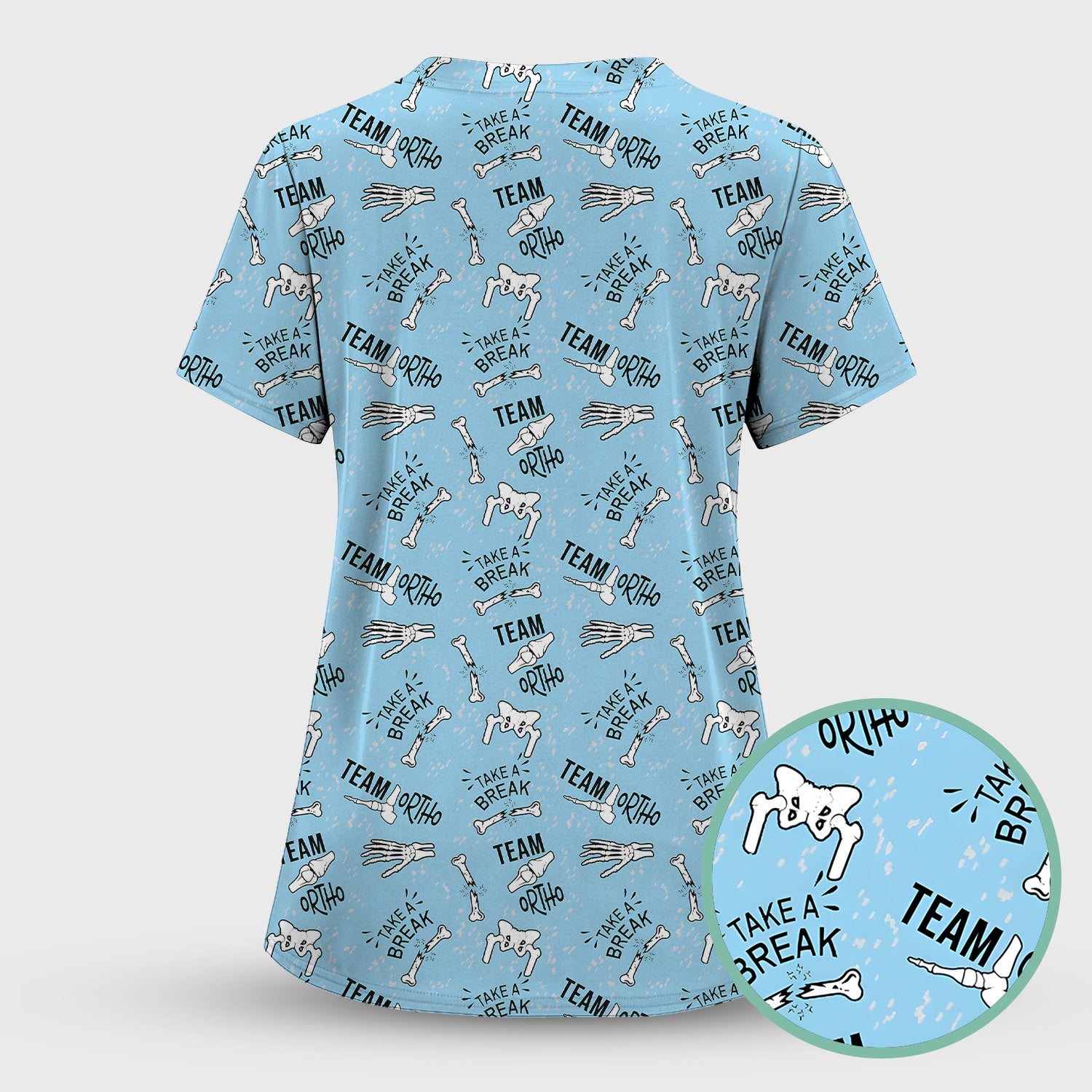 Team Ortho Bone Joint Print Scrub Top, Breathable Fabrics Nursing Uniform
