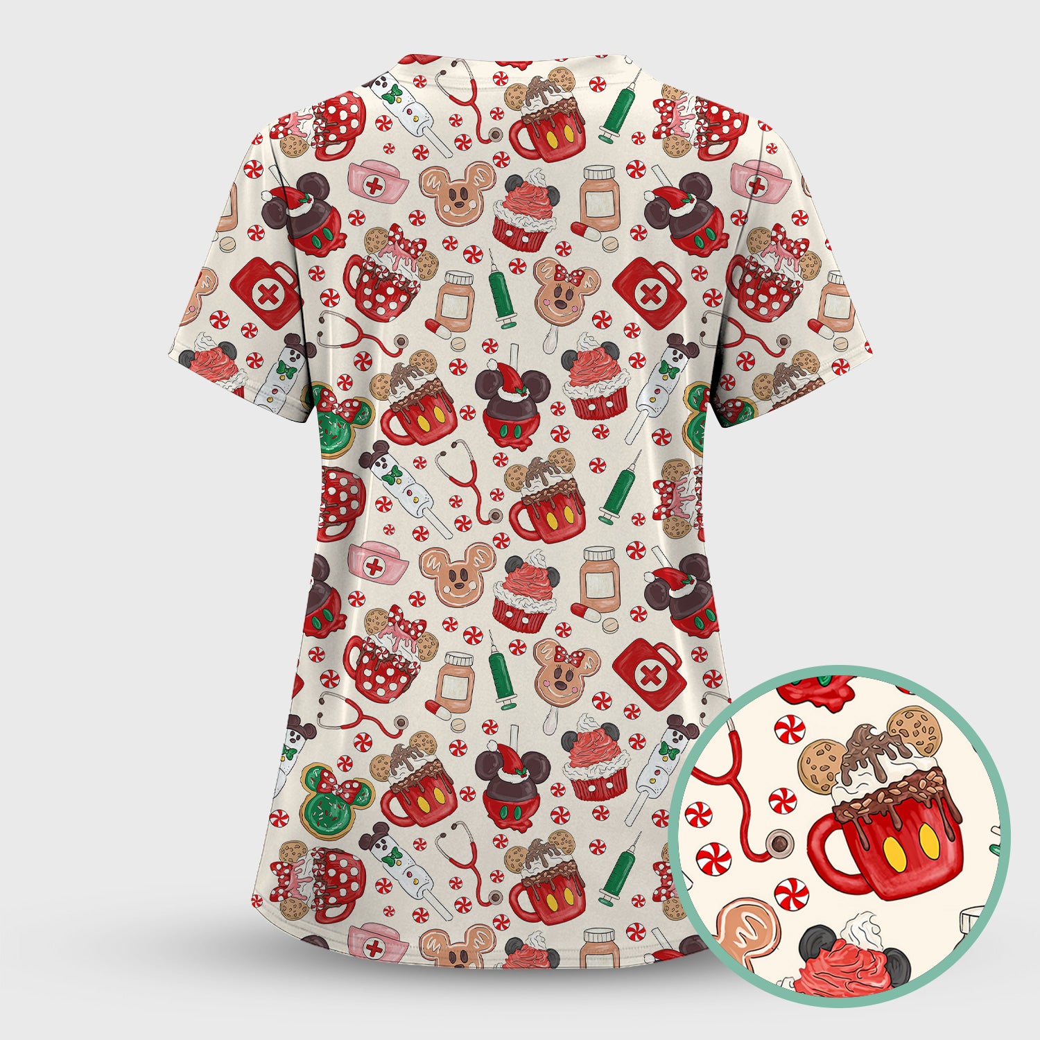 Christmas Scrub Top for Nurses - Cute Gingerbread Cupcake Candy Medical Shirt - Xmas Holiday Uniform for Women RN CNA LPN