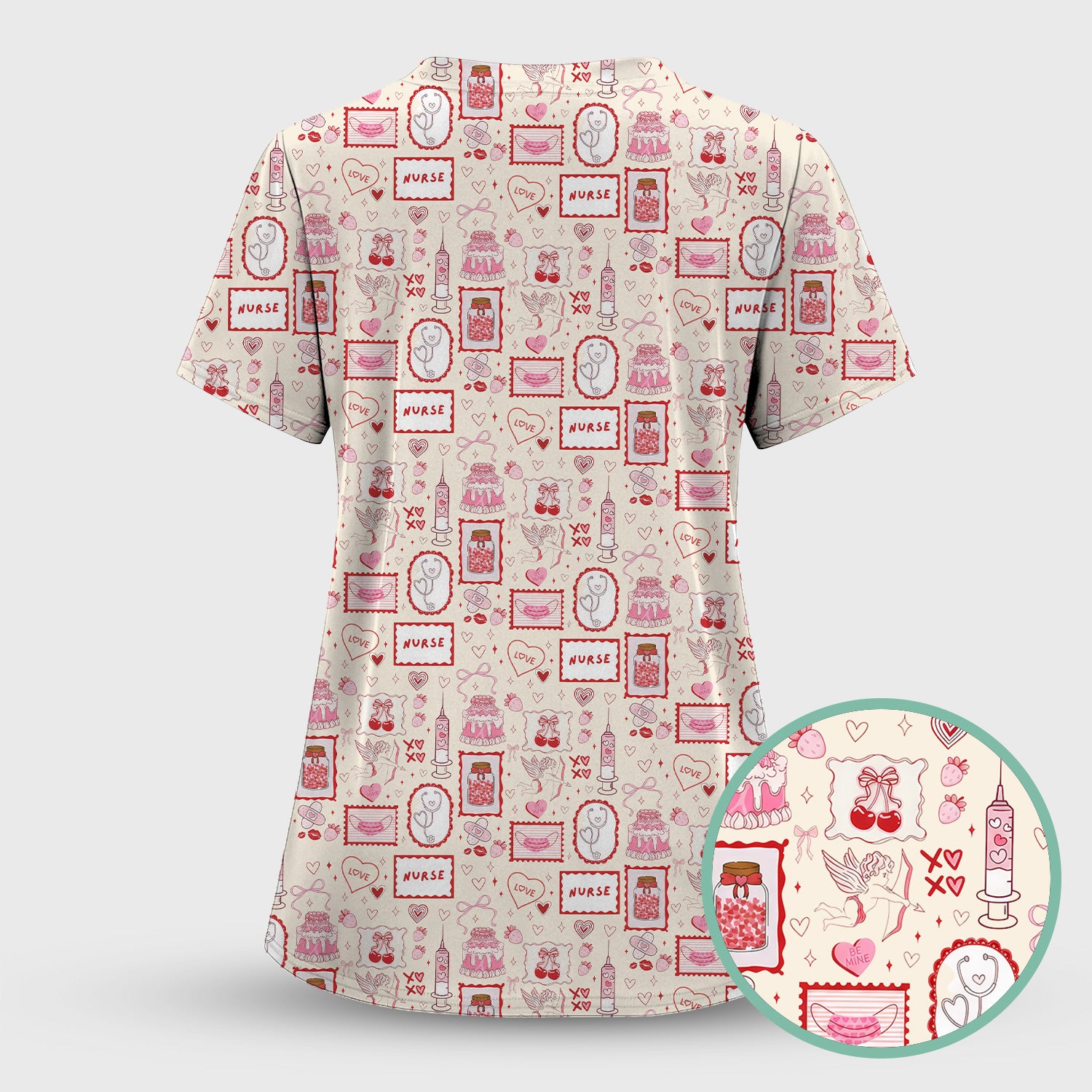 Nurse Icons Hearts Syringes Valentine Scrub Top, Breathable Nursing Uniform