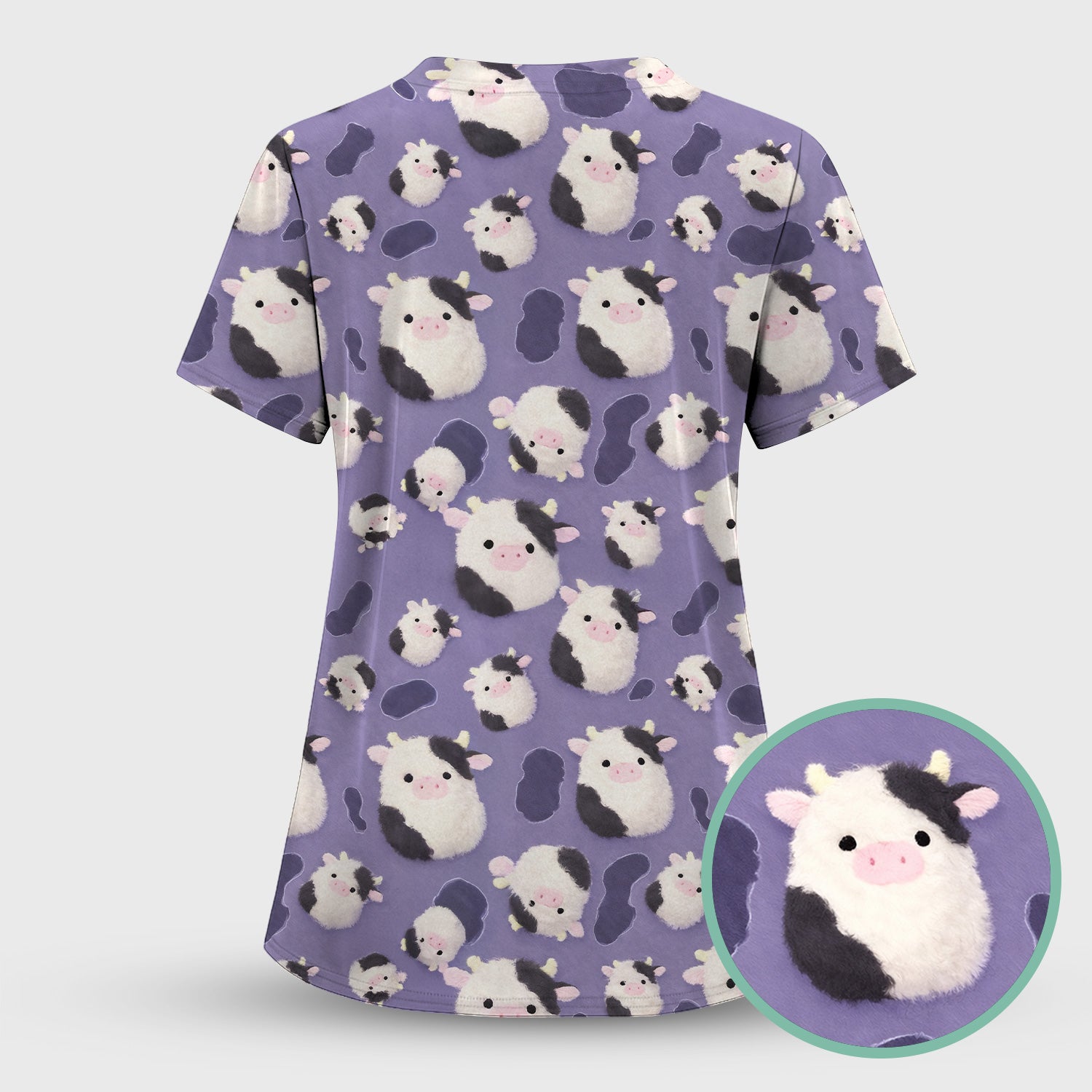 Cute Cartoon Pig Pattern Scrubs Top, Comfortable Scrubs for Nurses