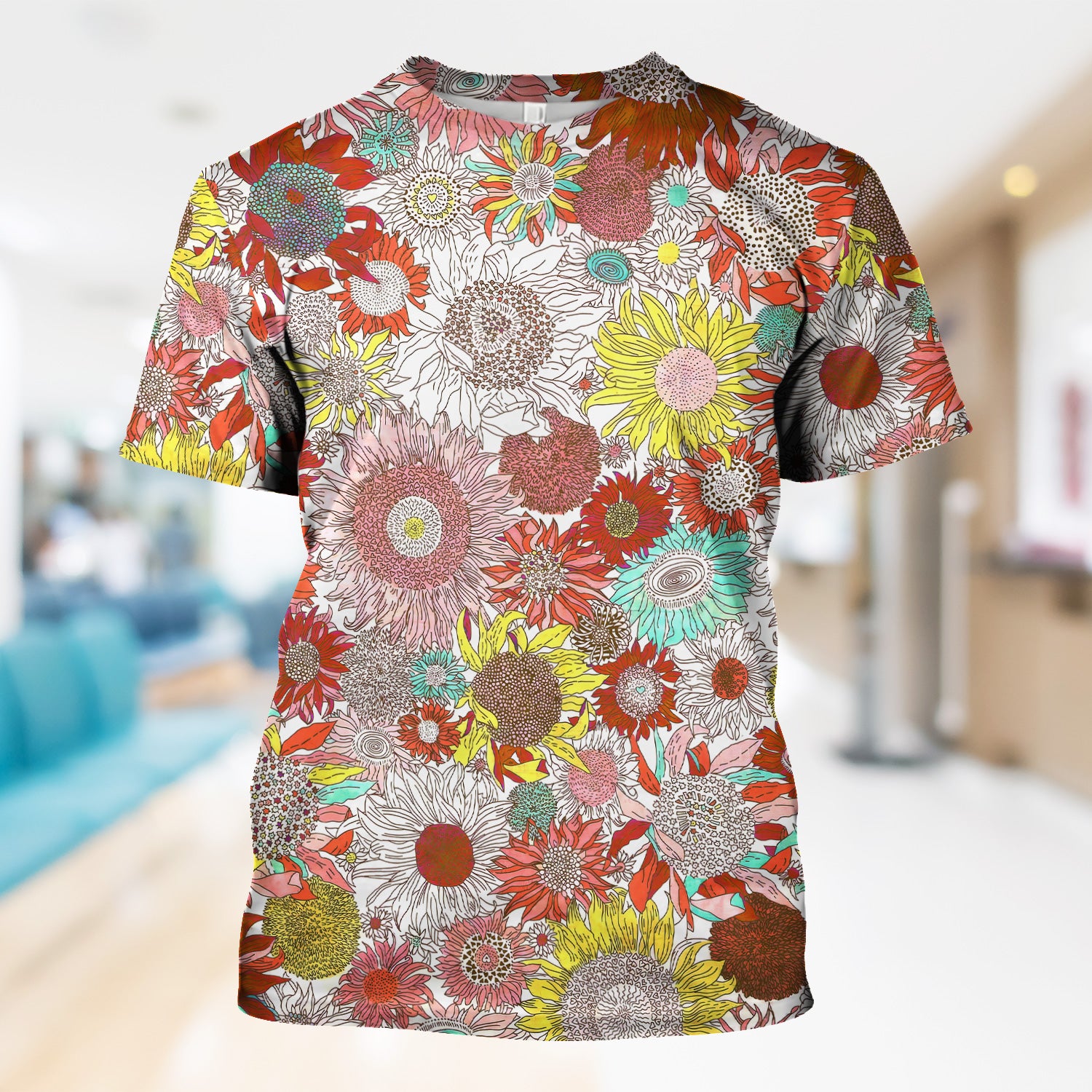 Women’s Floral Medical Scrub Shirt - Bright Sunflower Pattern for RN LPN CNA - Cute Gift for Nurses & Healthcare Professionals