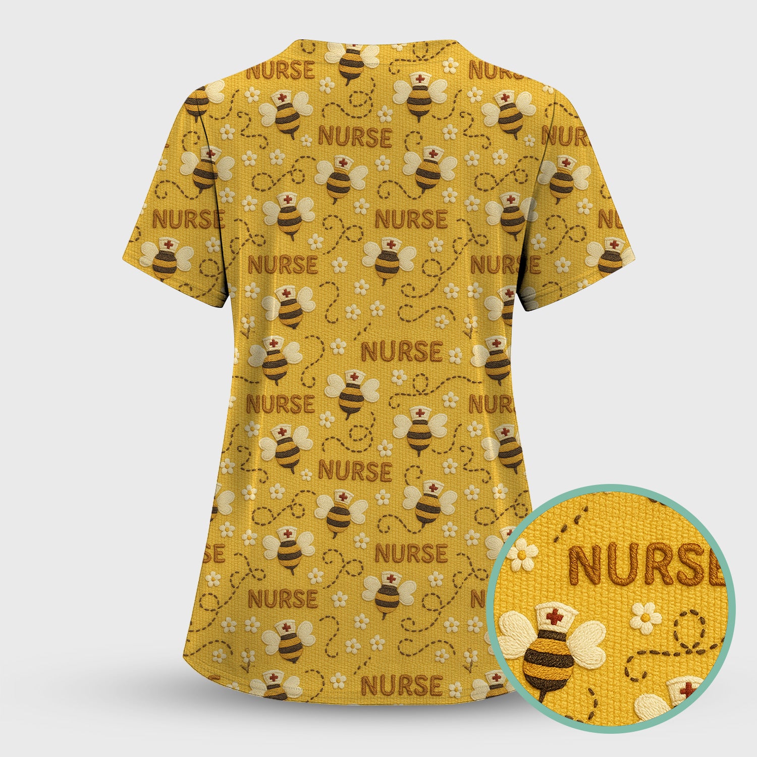 Honey Bee Nurse Scrub Top – Cute Bumblebee Medical Pattern – Cheerful Uniform for Nurses, Vets and Healthcare Workers