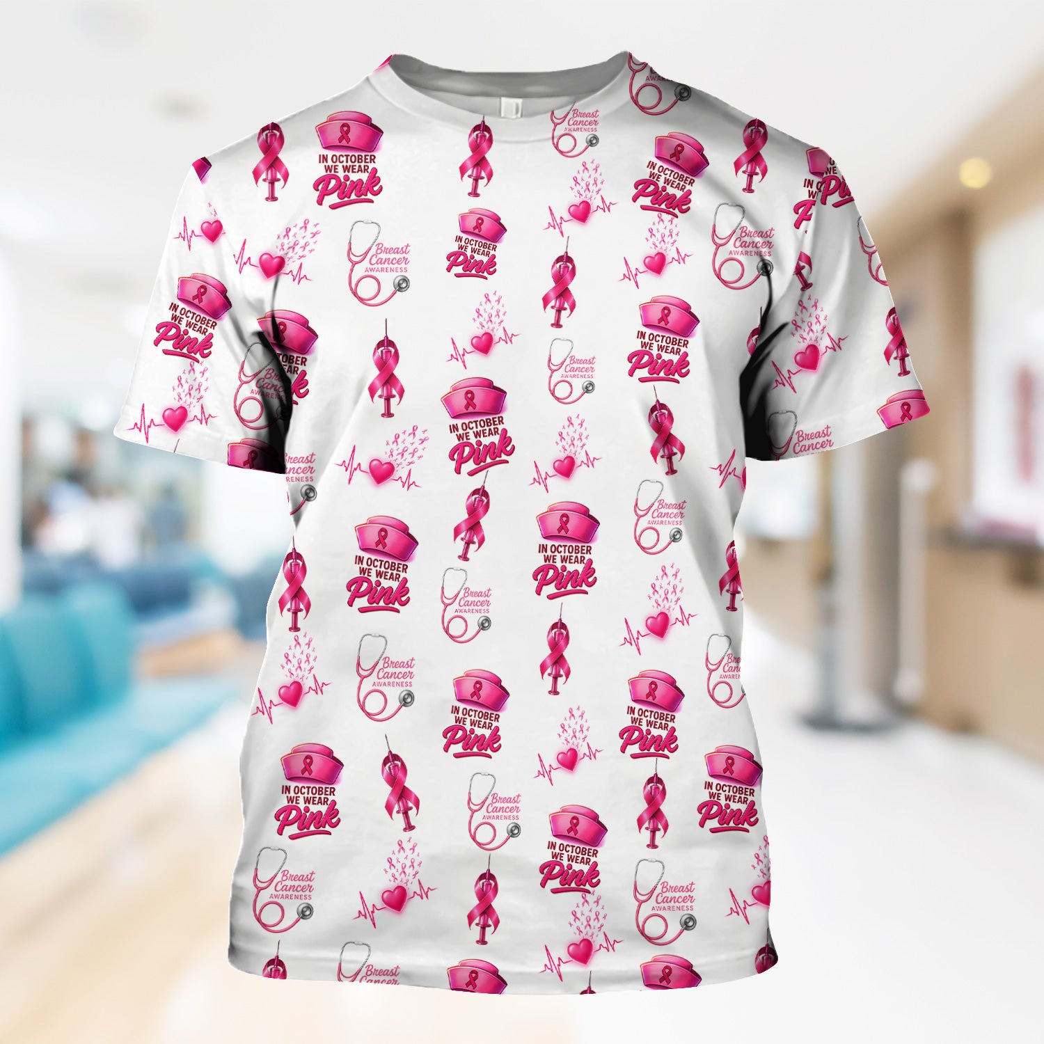 Breast Cancer Awareness Nurse Shirt - Supportive Nurse October Graphic Tee - Gift for RN LPN Healthcare Workers