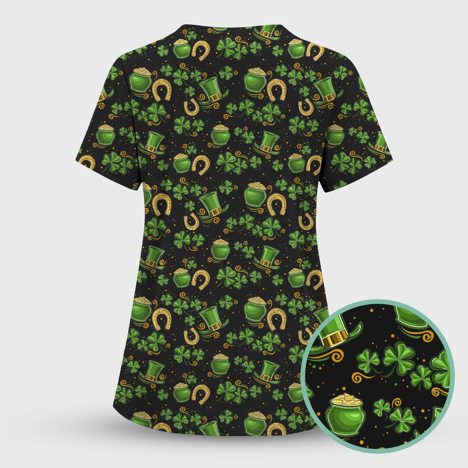 St. Patrick Shamrock Pattern Scrub Top, Comfortable Scrubs for Nurses