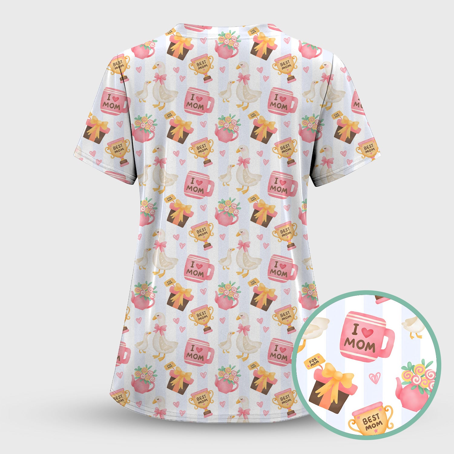Sweet Nurse Mom Goose Gift Trophy Pattern Scrub Top, Comfortable Scrubs for Nurses