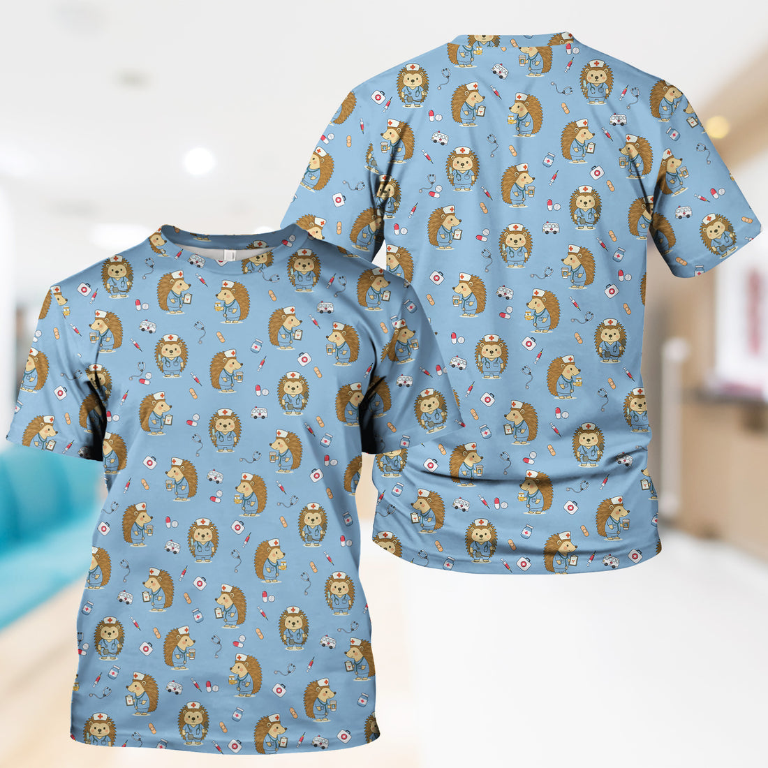 Funny Nurse Hedgehog T-Shirt - Cute Medical Icon Design - Gift for RN LPN CNA & Healthcare Workers