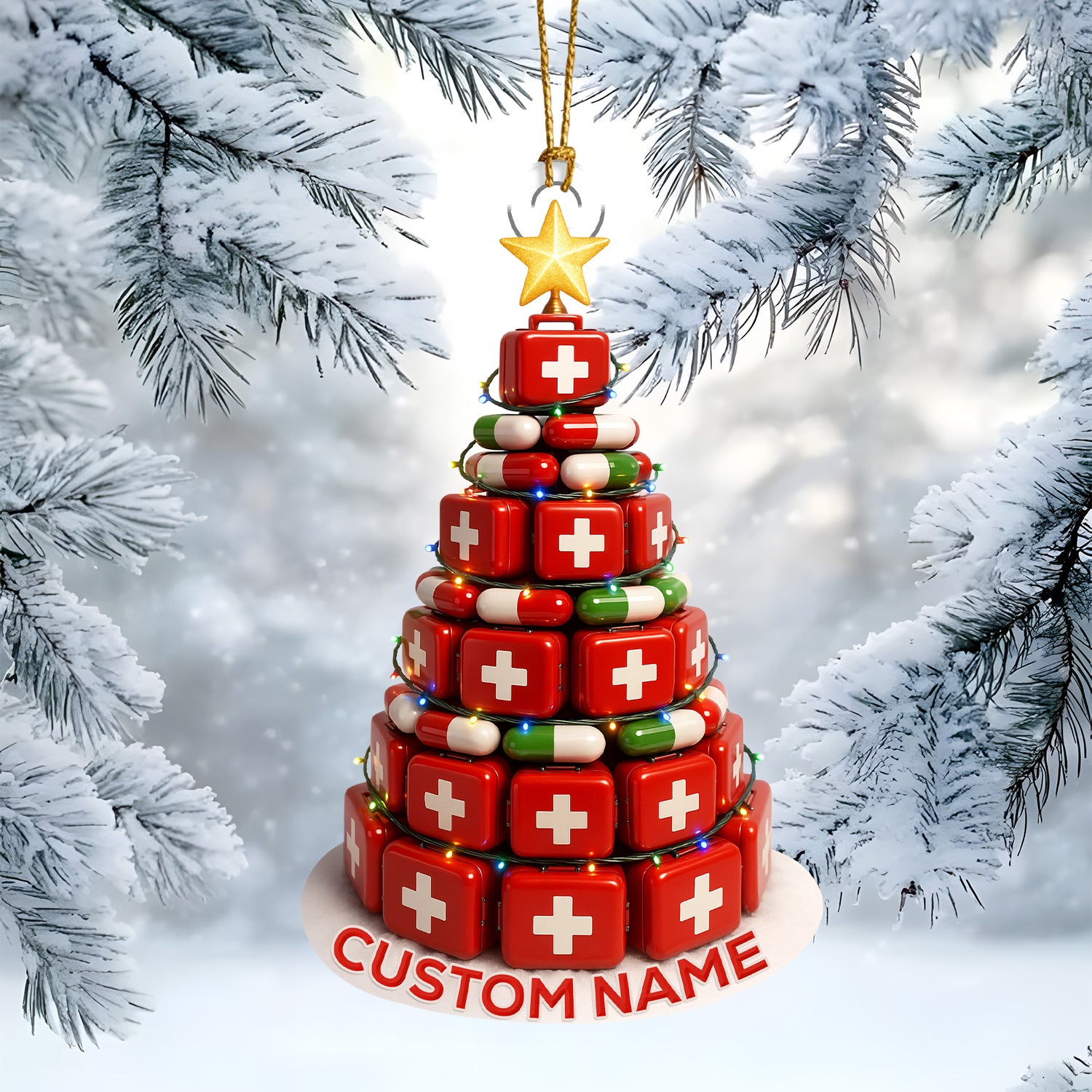 Medical Pill Box Christmas Tree Ornament, Custom Name Nursing Gift, Nurse Holiday Decor Keepsake
