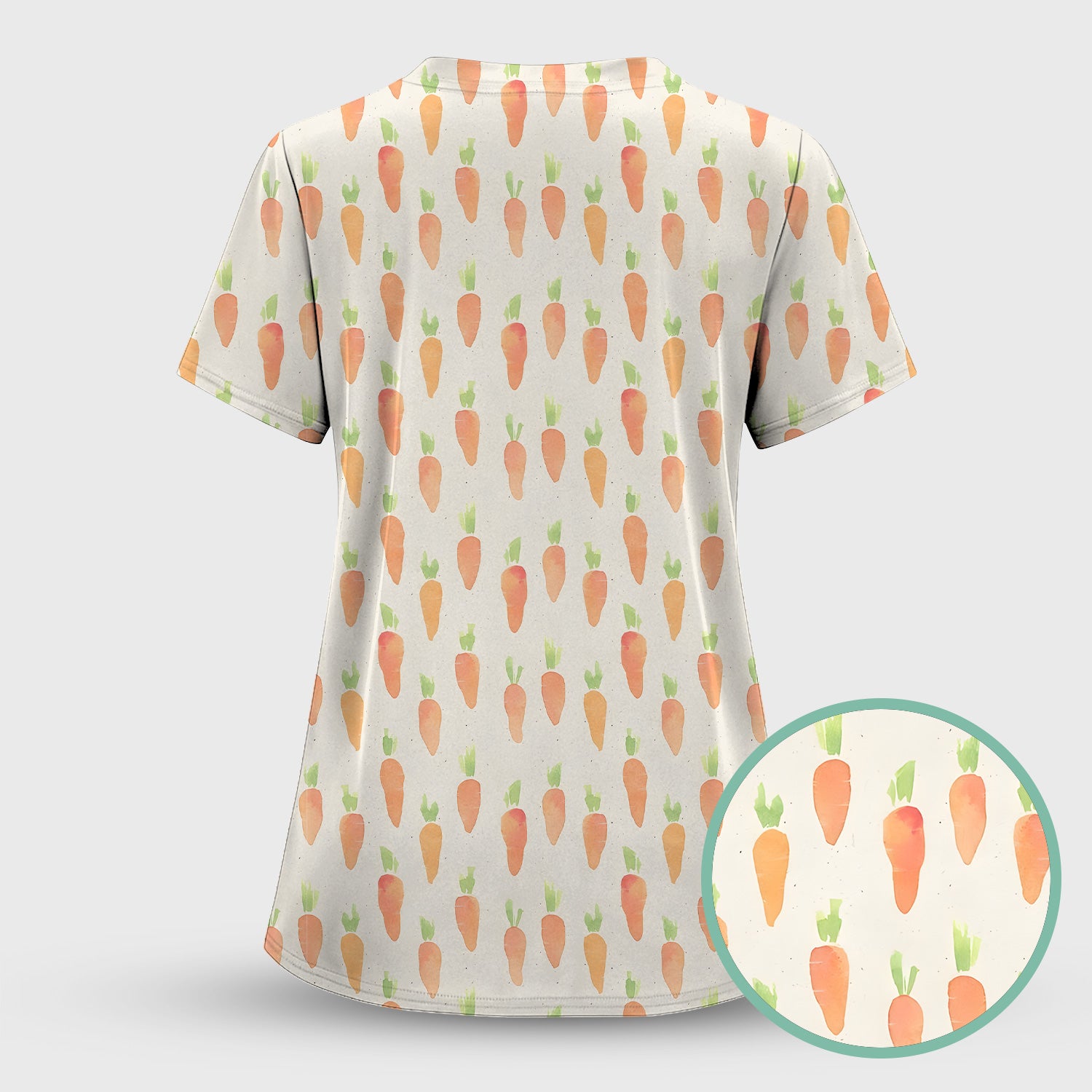 Simple Carrot Cute Pattern Scrub Sets, Scrub Pants and V Neck Top