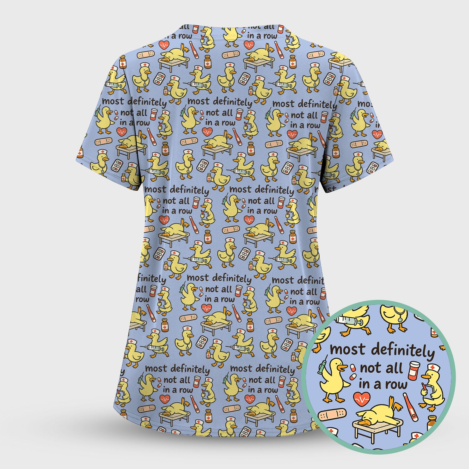 Funny Nurse Duck Medical Humor Pattern Scrub Set, Scrub Pants and V Neck Top