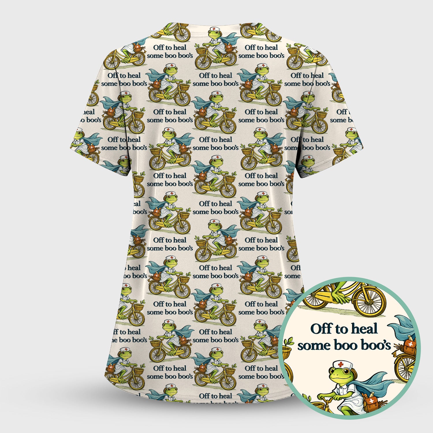 Funny Frog Nurse Cycling Pattern Scrub Top, Comfortable Scrubs for Nurses