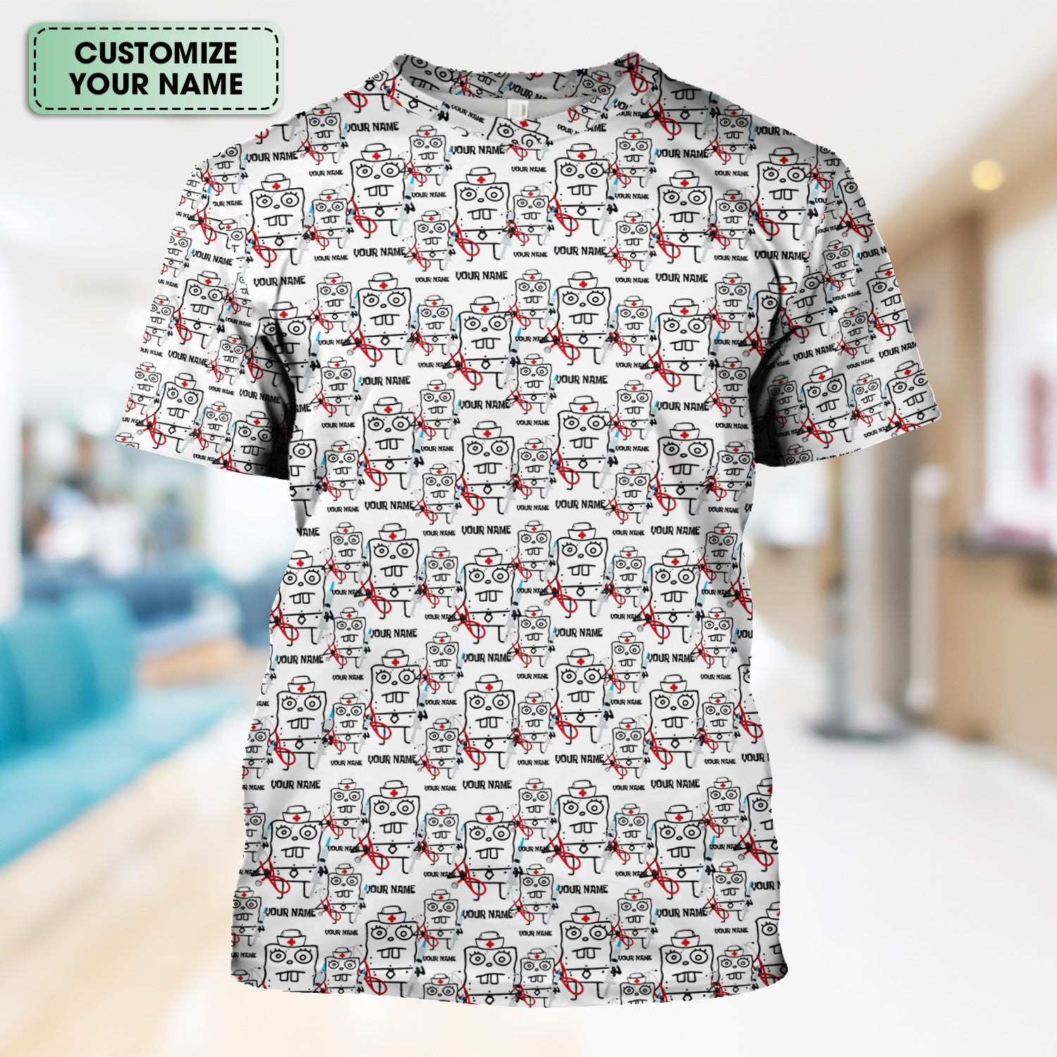 Personalized Doodle Bob Nurse Shirt - Funny Cartoon Medical Graphic Tee - Custom RN MD CNA Healthcare Gift