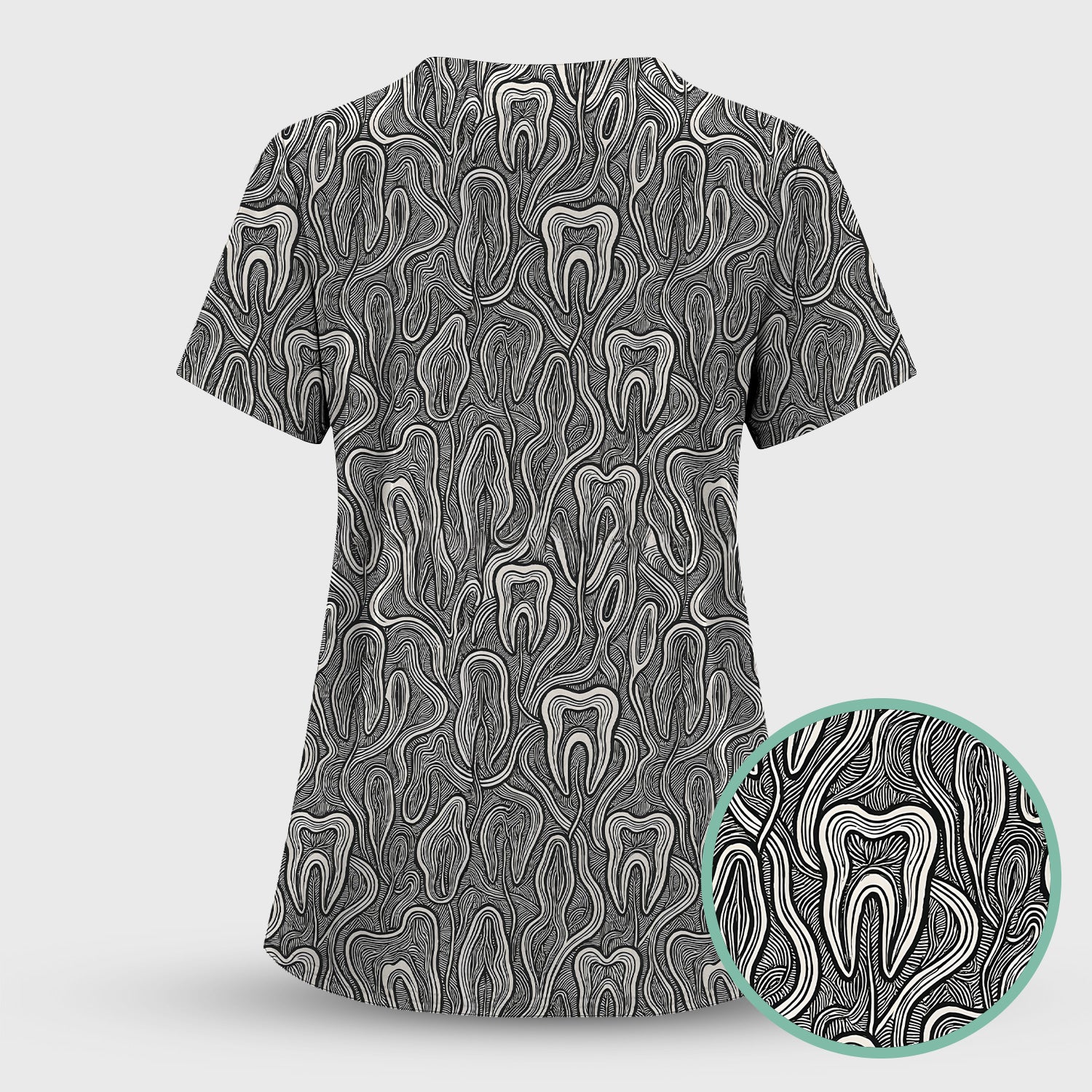Dental Tooth Line Art Pattern Scrub Set, Scrub Pants and V Neck Top