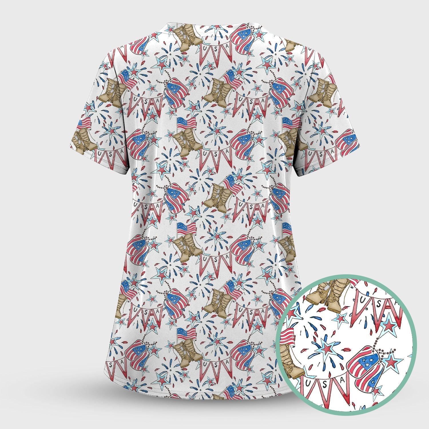 USA Boots Banner Pattern Scrub Top, Comfortable Scrubs for Nurses