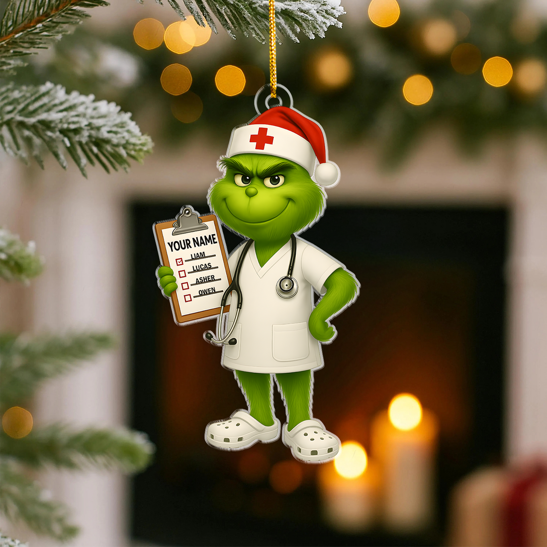 Nurse Ornament Christmas Tree, Custom Name Grinch Nurse Gift, Personalized Medical CNA RN LPN Decor