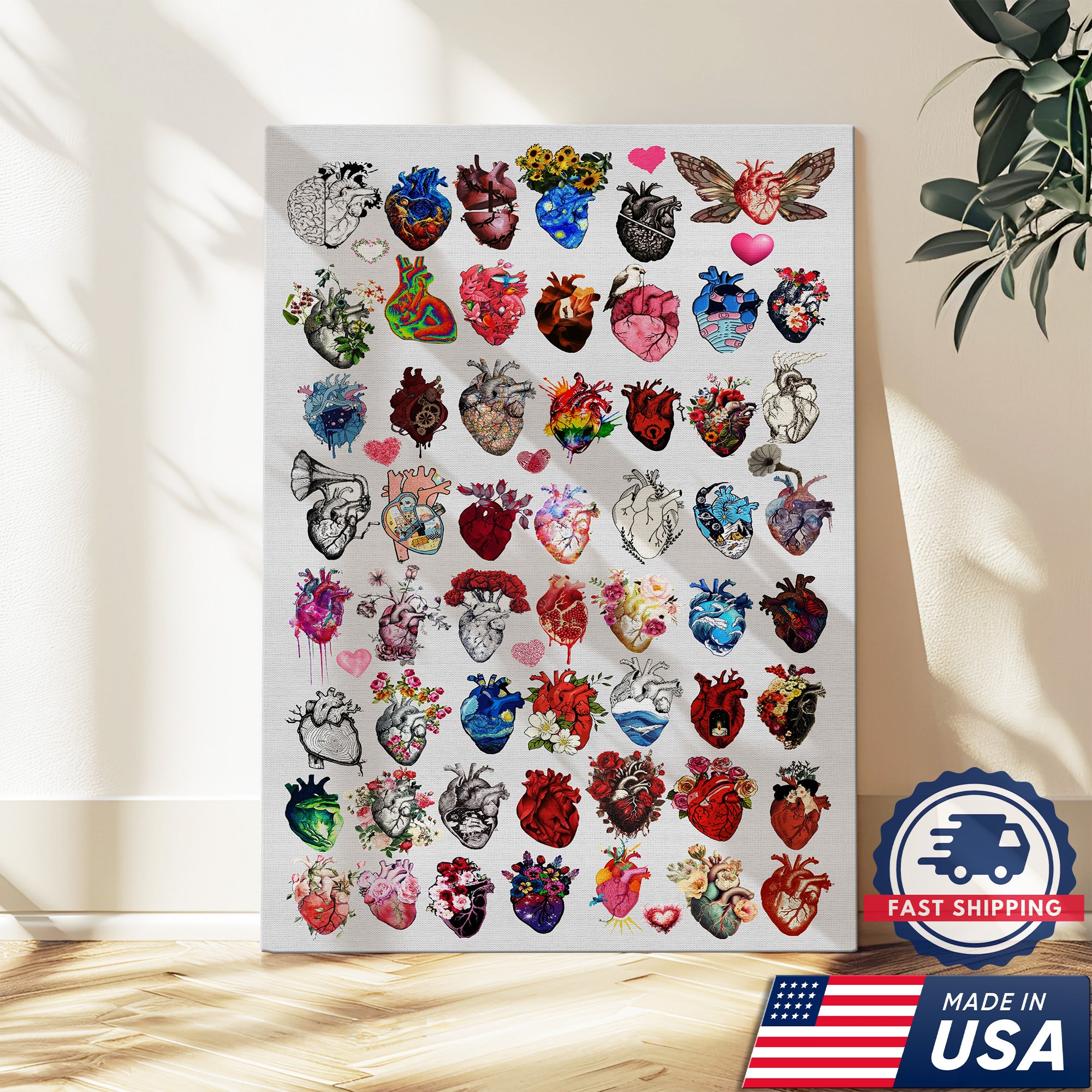 Anatomical Heart Art Canvas, Floral Heart Wall Decor, RN LPN CNA Healthcare Worker Gift