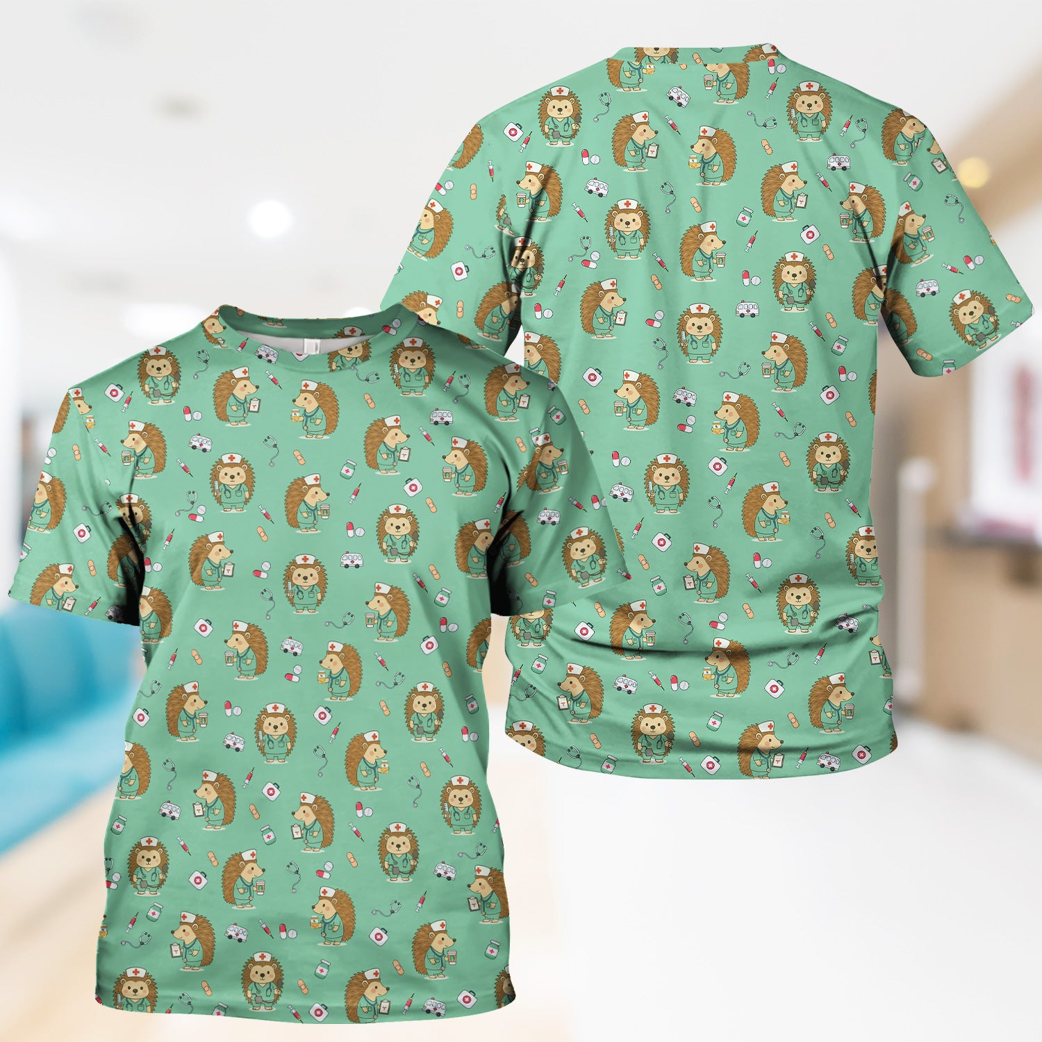 Funny Nurse Hedgehog T-Shirt - Cute Medical Icon Design - Gift for RN LPN CNA & Healthcare Workers