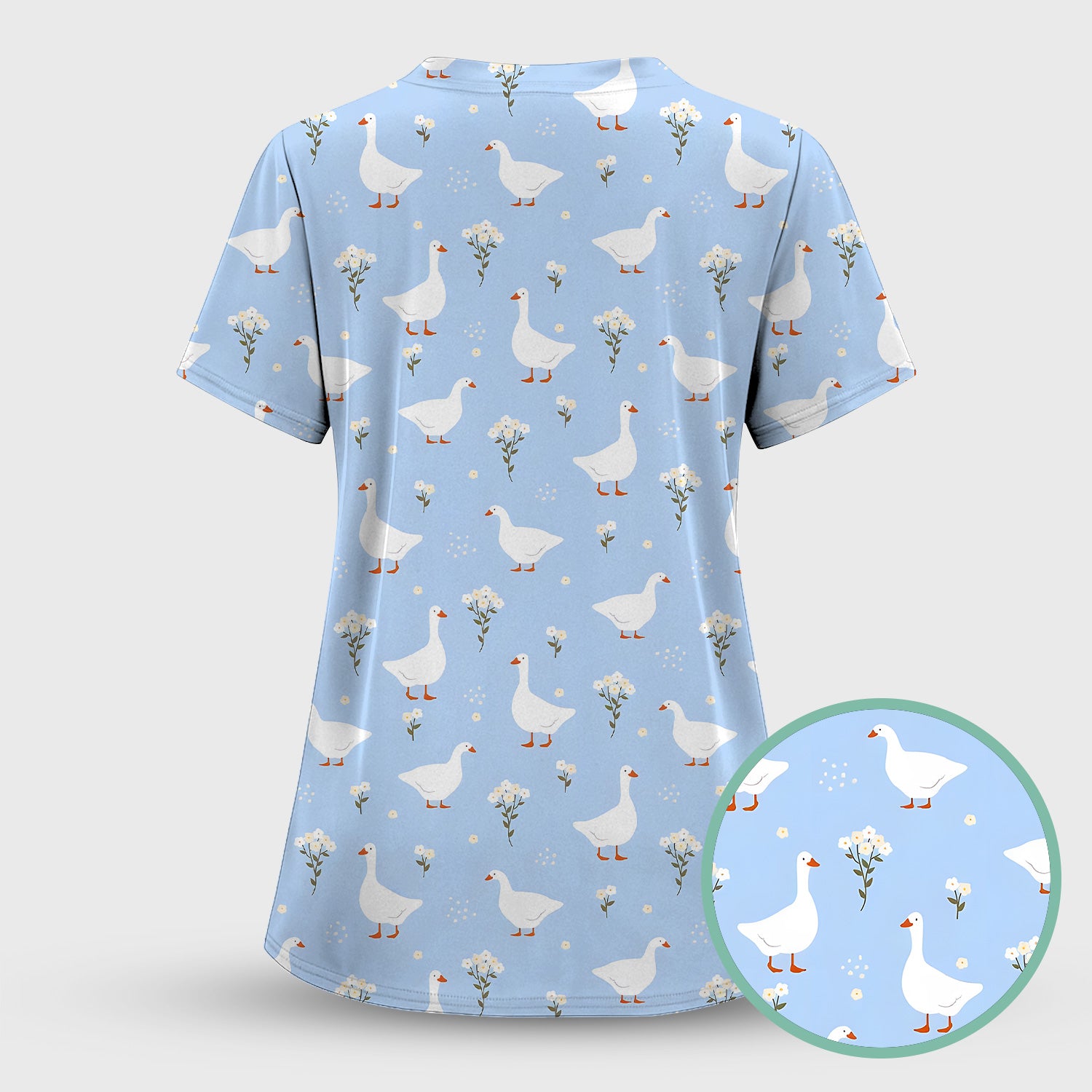 Blue Goose Floral Pattern Scrub Top, Comfortable Scrubs for Nurses