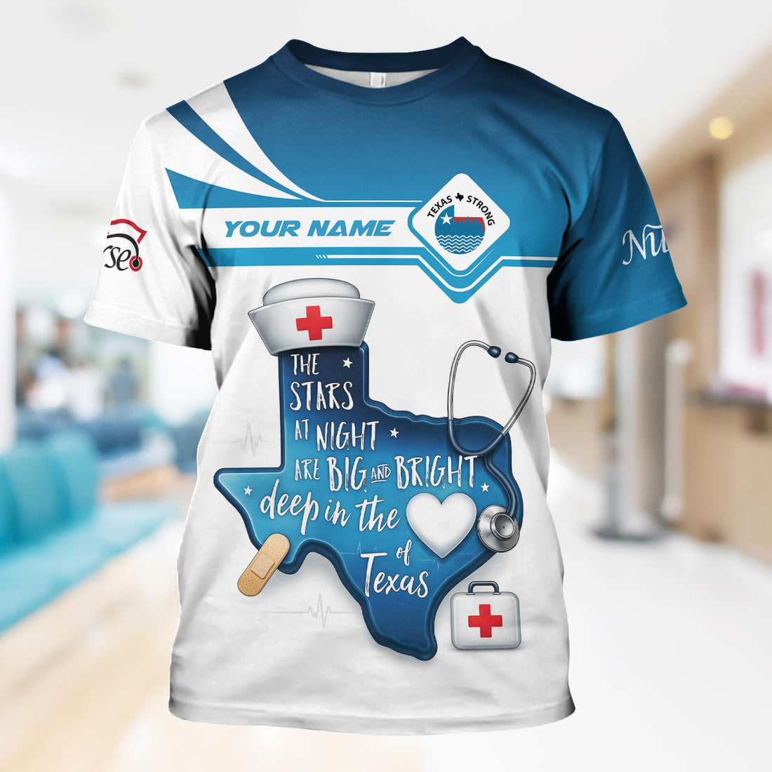 Personalized Texas Nurse T-shirt - Custom Name & Stethoscope Design - Inspirational 'Stars at Night' Quote - Perfect for RN, CNA, LPN Healthcare Workers