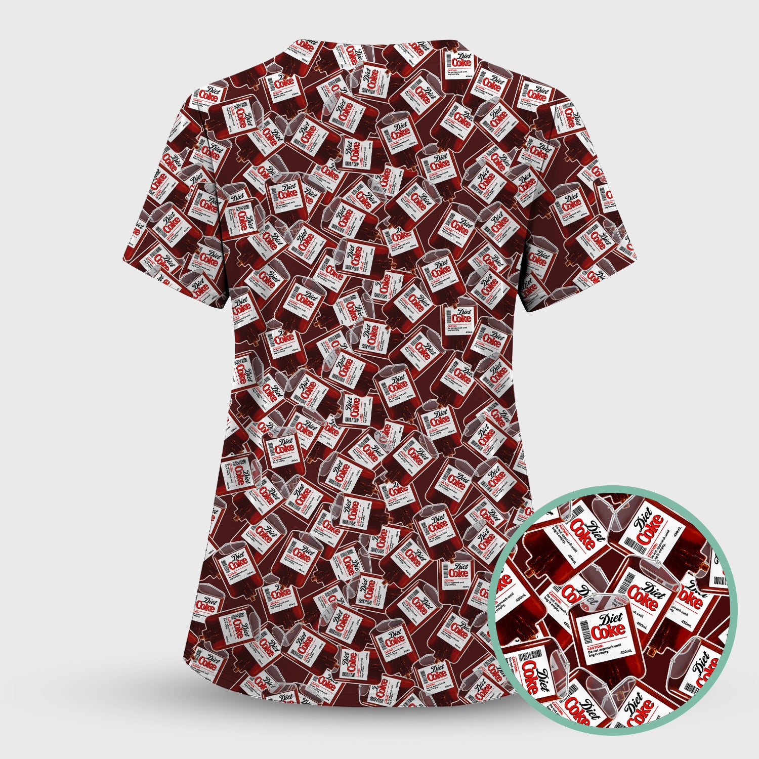 Vintage Soda Bottle Print V Neck Scrub Top for Nurses, Red Medical Uniform
