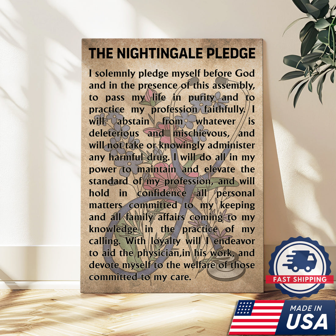 Nightingale Pledge Canvas, Nurse Graduation Gift Wall Decor for RN LPN, Healthcare Worker Office Home Decor Gift