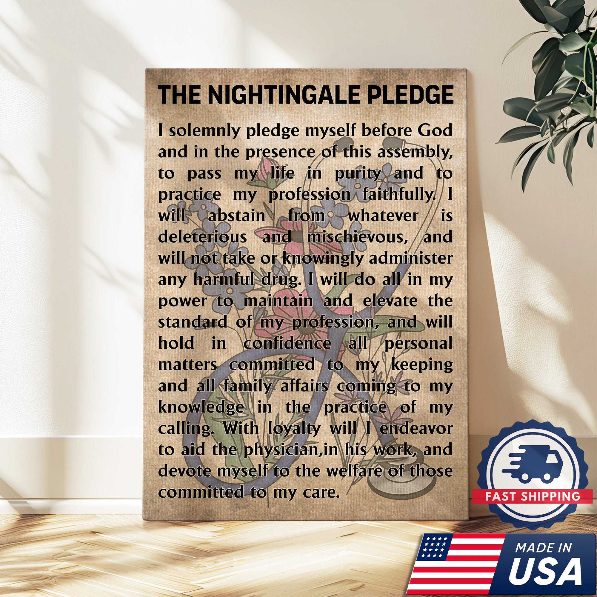 Nightingale Pledge Canvas, Nurse Graduation Gift Wall Decor for RN LPN, Healthcare Worker Office Home Decor Gift