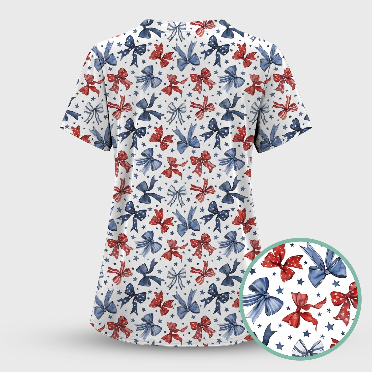 Patriotic Red Blue Ribbon Pattern Scrub Set, Scrub Pants and V Neck Top