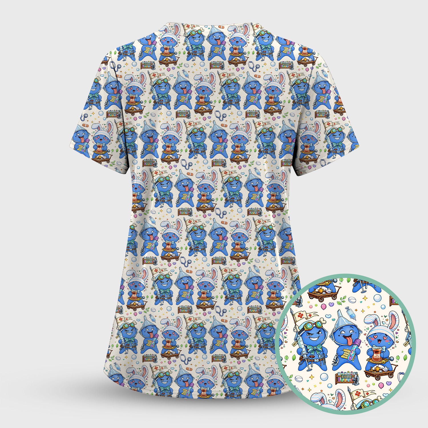 Cute Glove Doll Hospital Medical Cartoon Nurse Pattern Scrub Set, Women's Scrub Sets