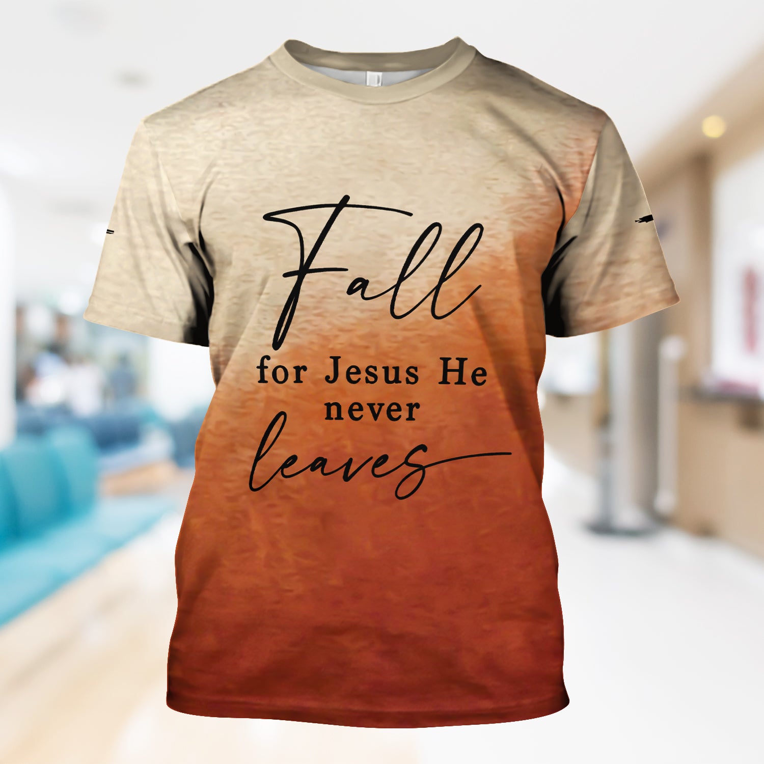 Personalized Christian Nurse T-Shirt - Fall for Jesus He Never Leaves Design - Gift for Women RN LPN & Healthcare Workers