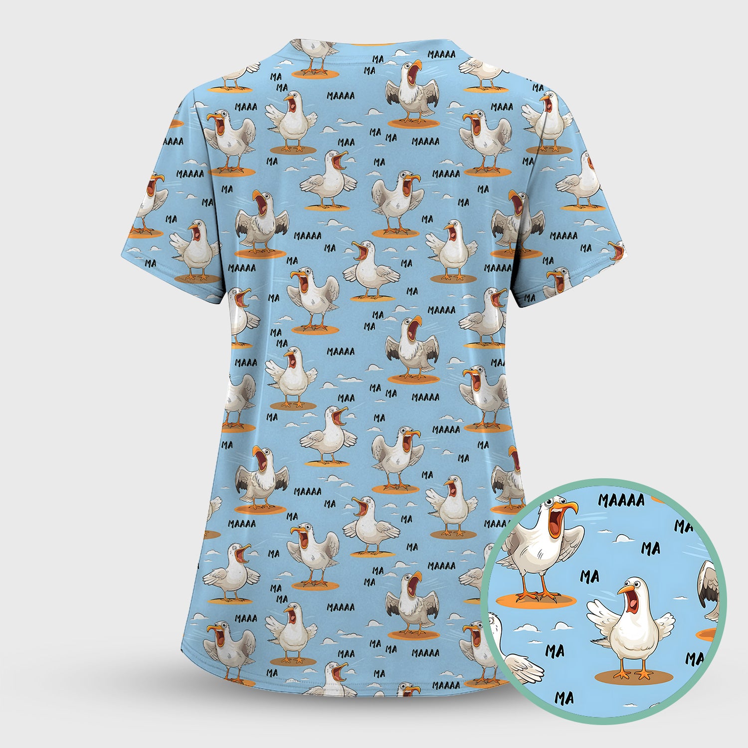 Funny Screaming Seagull Sky Pattern Scrub Set, Scrub Pants and V Neck Top