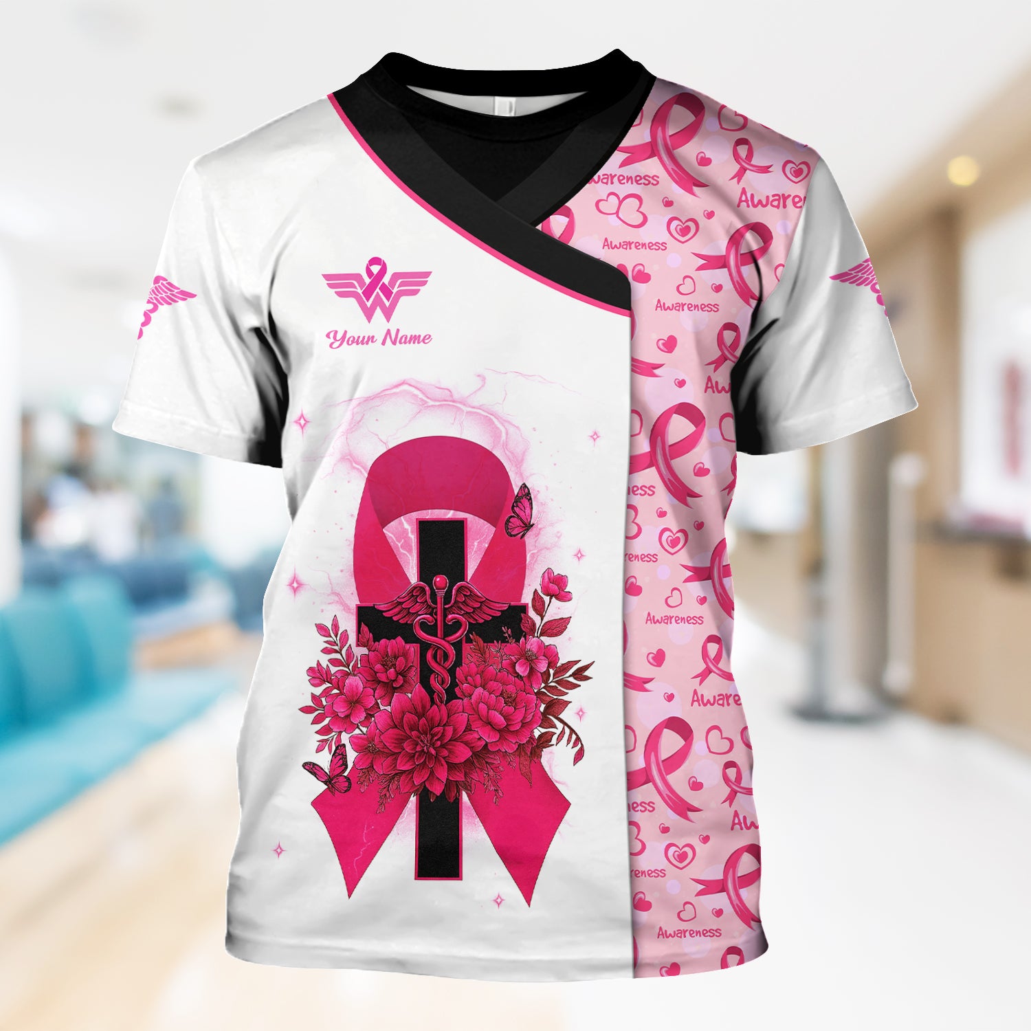 Custom Breast Cancer Warrior Shirt - Pink Ribbon Cross & Being Strong Is The Only Choice Tee - Gift for Women RN, LPN, CNA